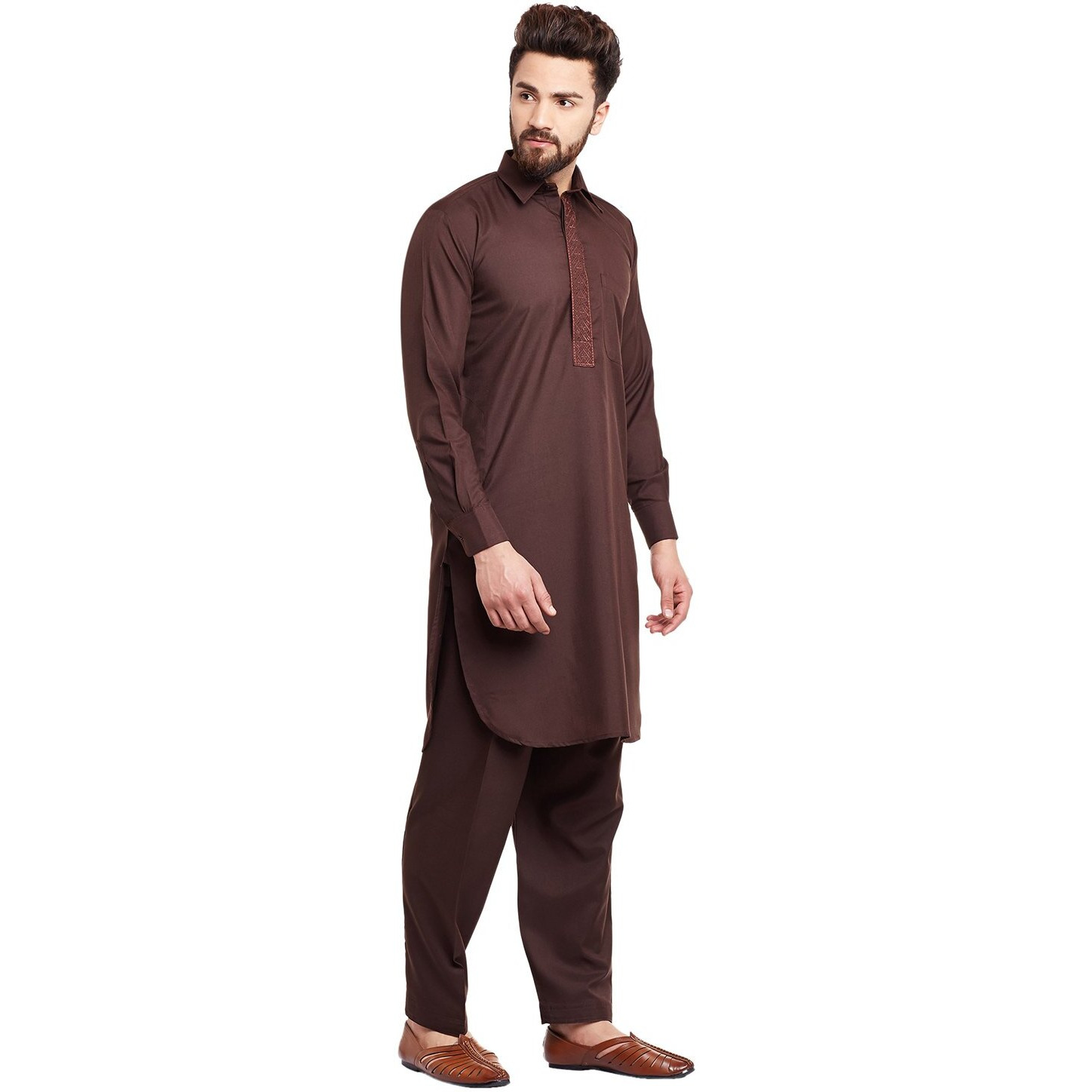 Sojanya (Since 1958 Men's Brown Cotton Blend Pathani Kurta & Salwar Set Size Xxl