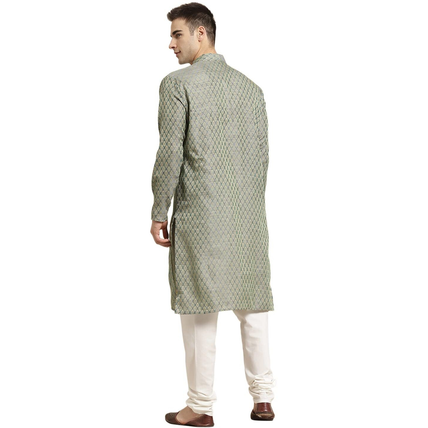 Sojanya (Since 1958 Men's Jacquard Silk Teal Green Self Design Only Kurta Size 38