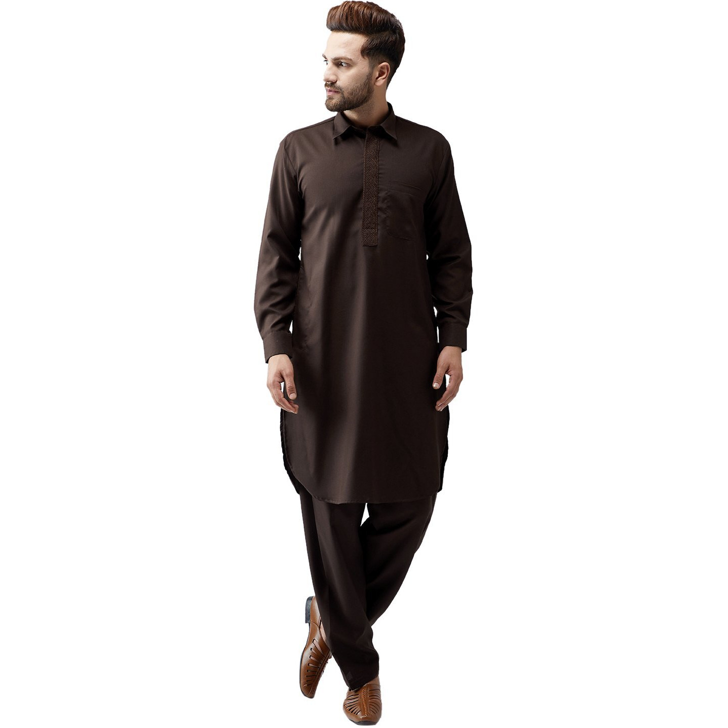 Sojanya (Since 1958 Men's Dark Brown Cotton Kurta Pathani Set Size Xxl