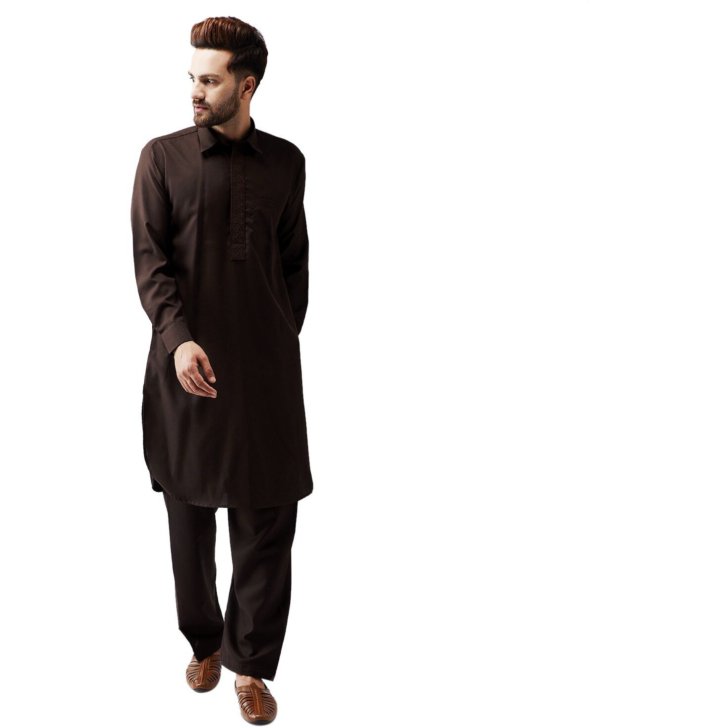 Sojanya (Since 1958 Men's Dark Brown Cotton Kurta Pathani Set Size Xxl