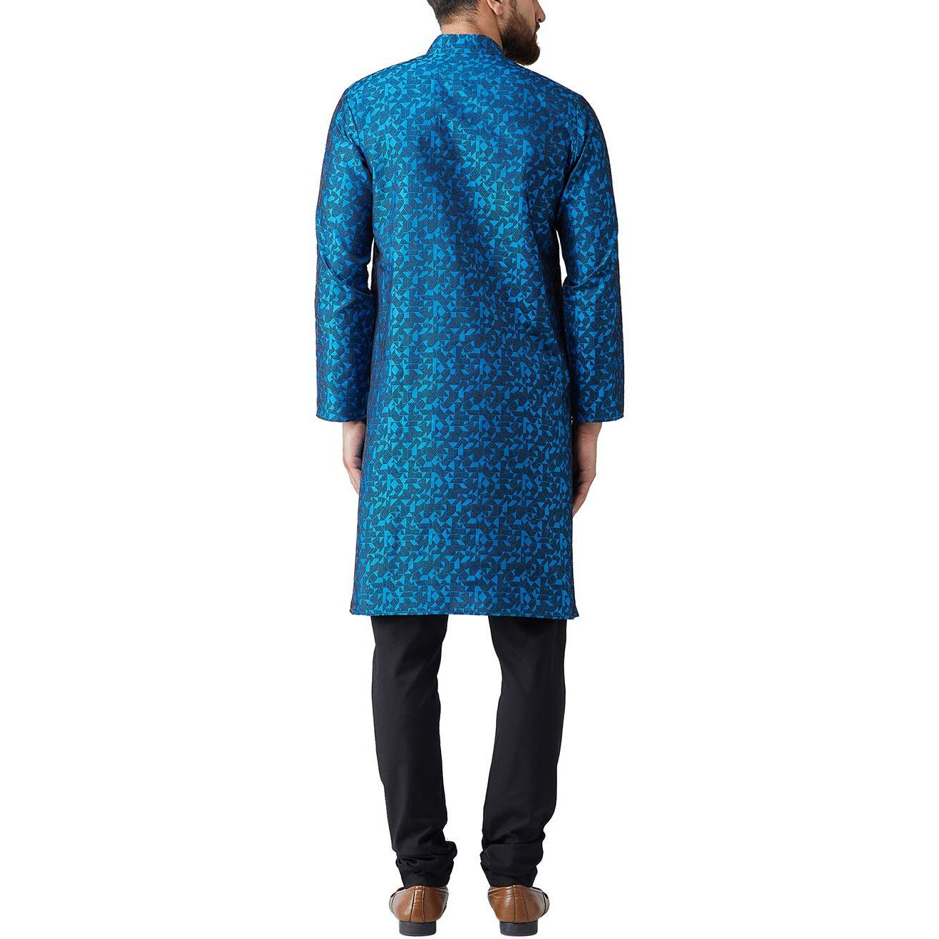 Sojanya (Since 1958 Men's Blue Jacquard Silk Only Long Kurta Size M