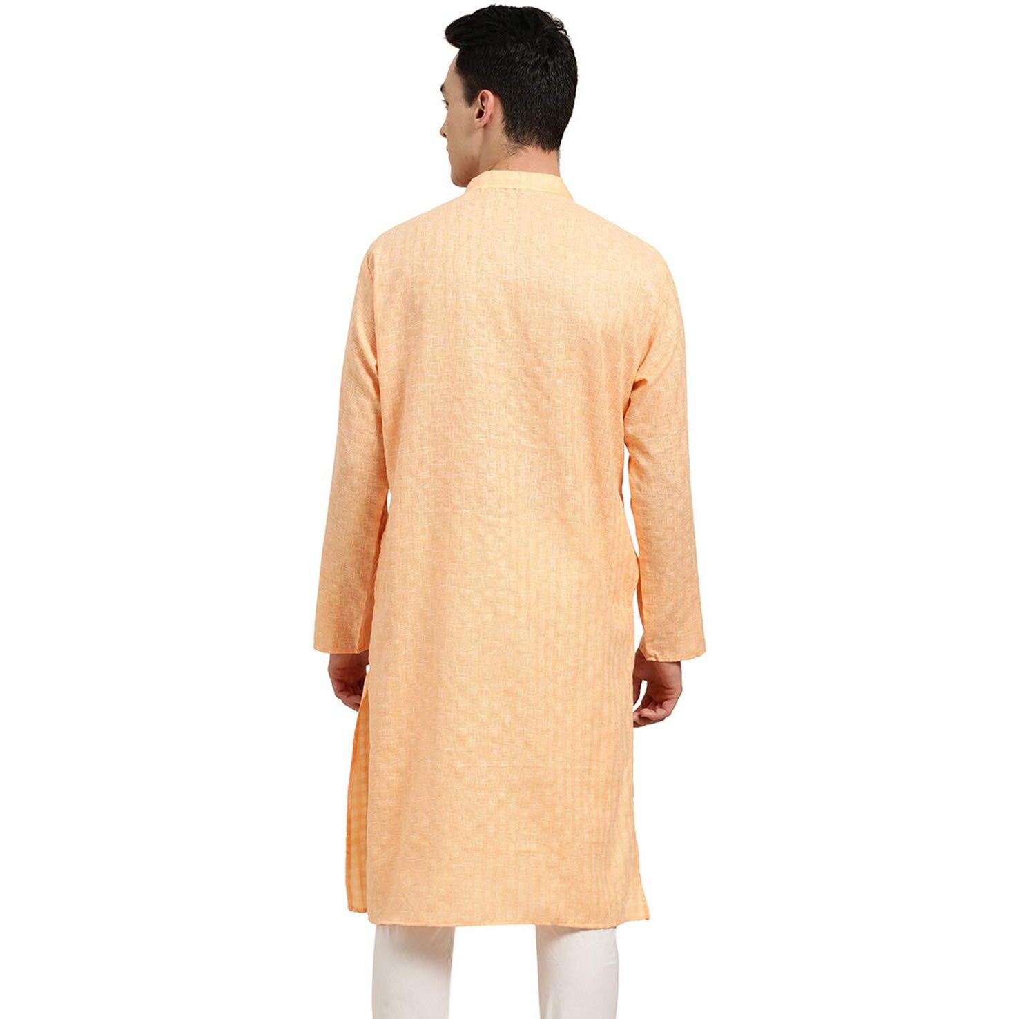 Sojanya (Since 1958 Men's Cotton Linen Peach Checked Only Long Kurta Size 40