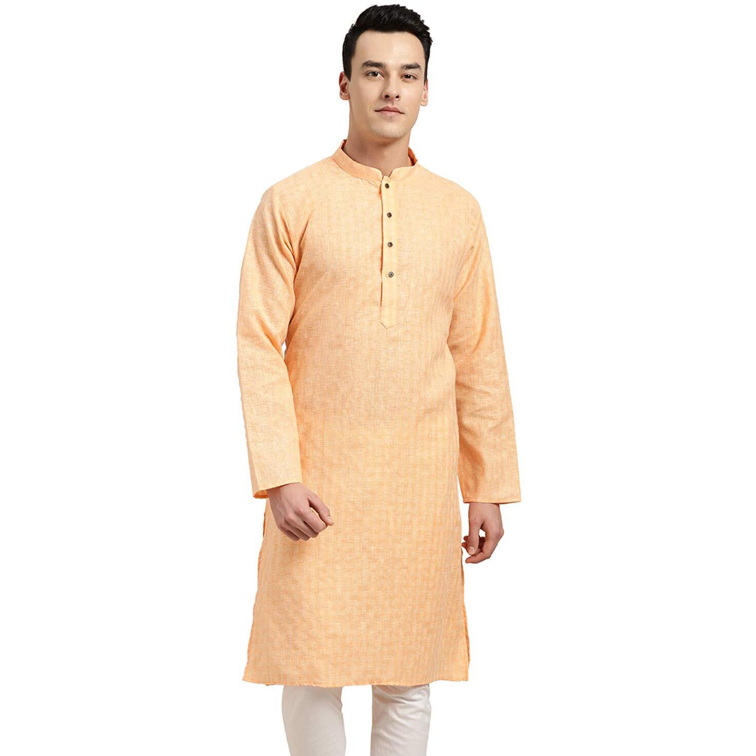 Sojanya (Since 1958 Men's Cotton Linen Peach Checked Only Long Kurta Size 42