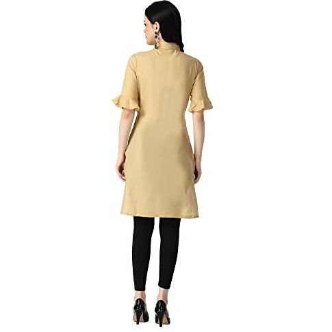 Greciilooks Women's Pure Cotton Straight Kurta (Large, Golden)