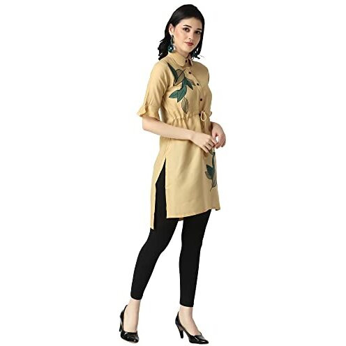 Greciilooks Women's Pure Cotton Straight Kurta (Large, Golden)