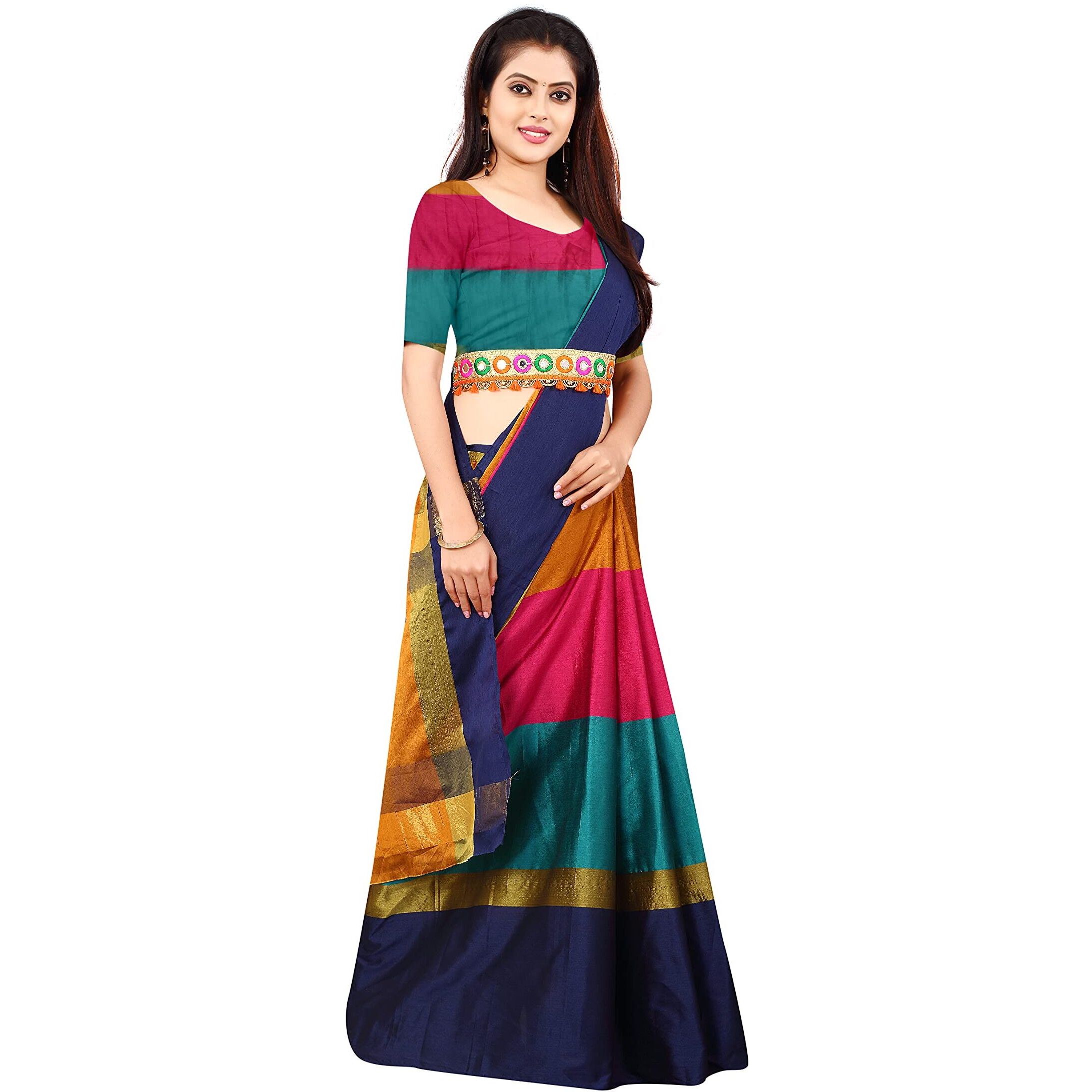 Greciilooks Women Cotton Banarasi Cotton Silk Regular Fit Saree (Multicolour)
