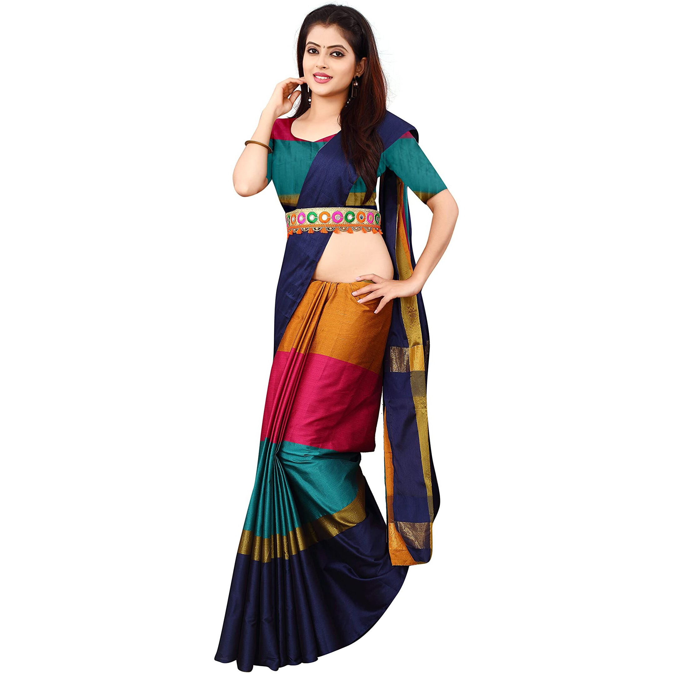 Greciilooks Women Cotton Banarasi Cotton Silk Regular Fit Saree (Multicolour)