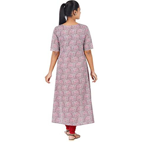 Shodox Women Cotton Pleated Straight Cut Kurta (Pack Of 1) Grey