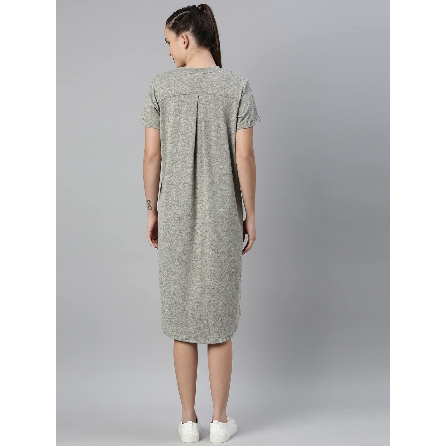 Enamor Athleisure Womens Relaxed Fit Light Weight Quick Dry 4 Way Stretch Antimicrobial Shorts Sleeve Round Neck Active Dress With Graphic And Side Pockets - A801