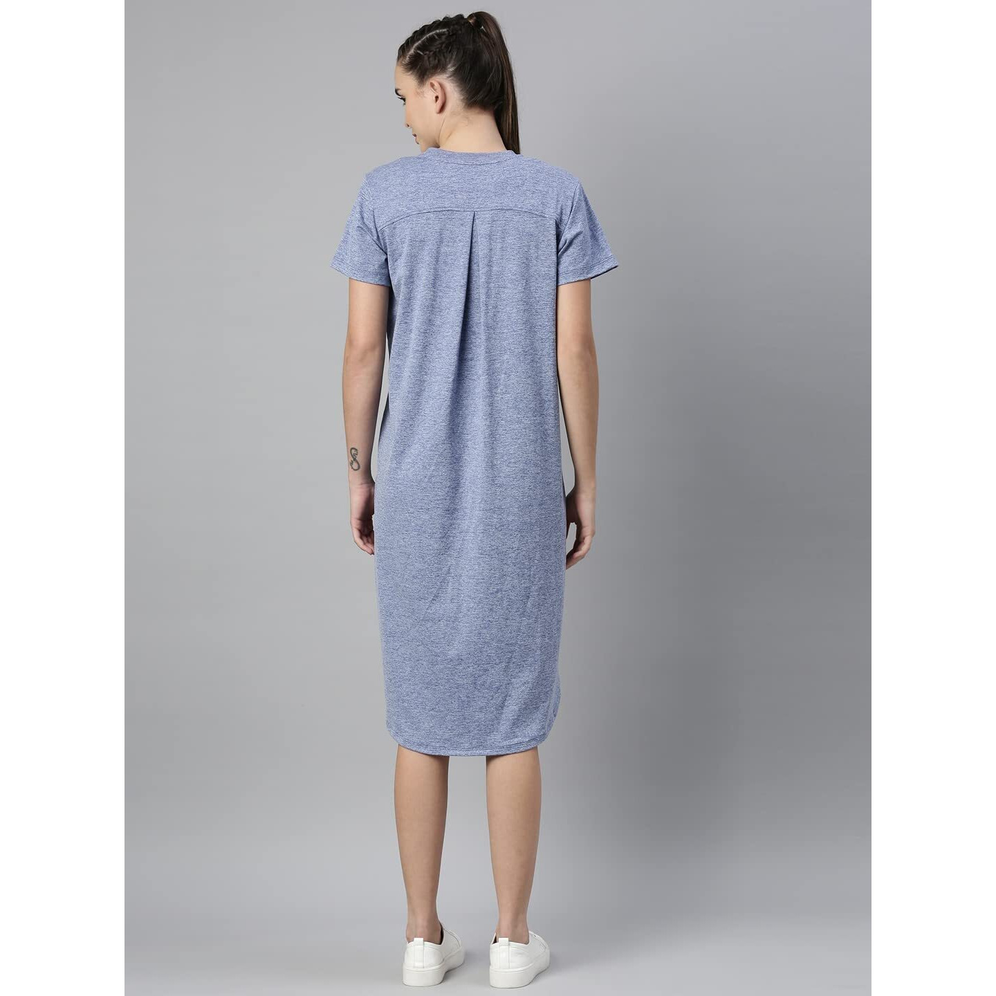 Enamor Athleisure Womens Relaxed Fit Light Weight Quick Dry 4 Way Stretch Antimicrobial Shorts Sleeve Round Neck Active Dress With Graphic And Side Pockets - A801
