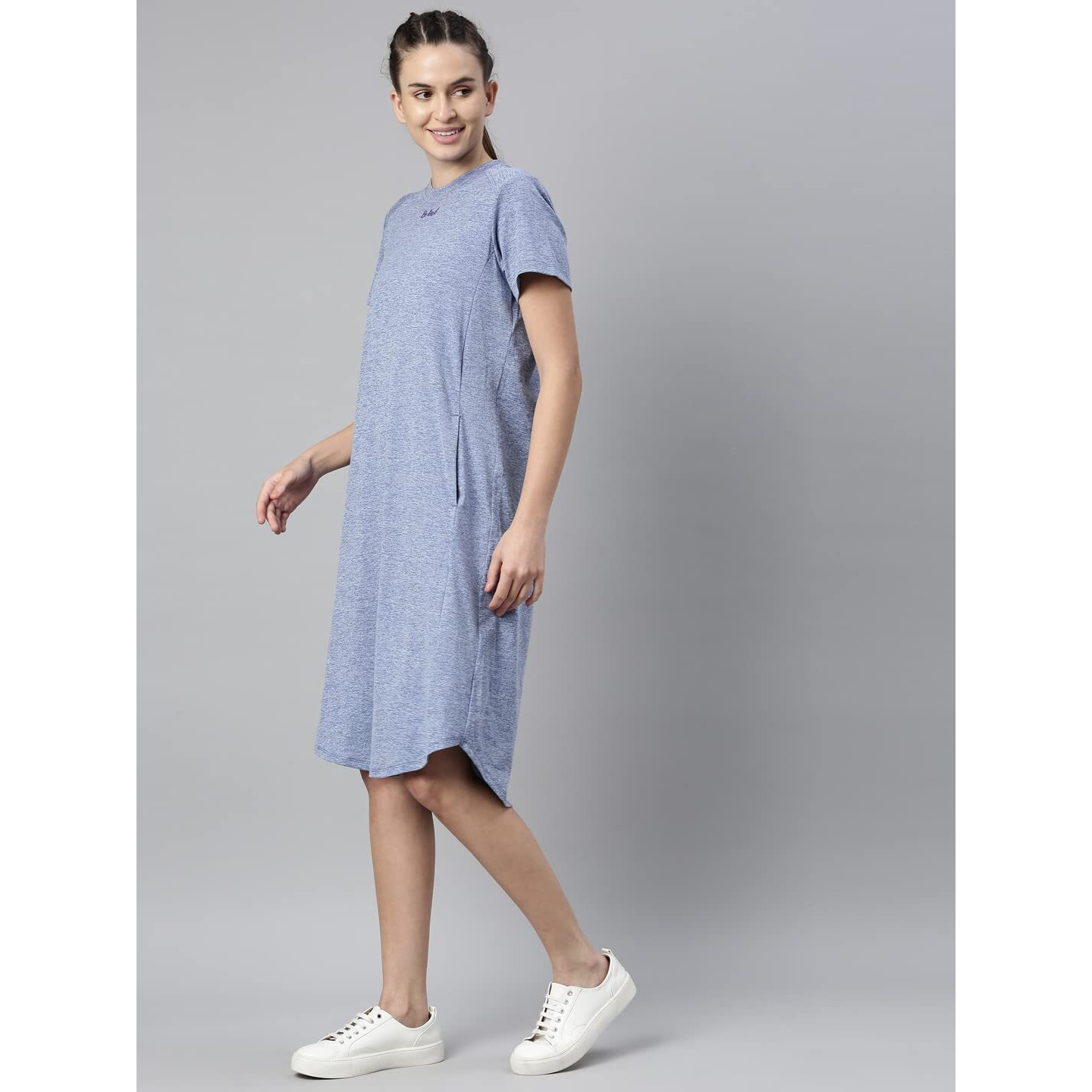 Enamor Athleisure Womens Relaxed Fit Light Weight Quick Dry 4 Way Stretch Antimicrobial Shorts Sleeve Round Neck Active Dress With Graphic And Side Pockets - A801
