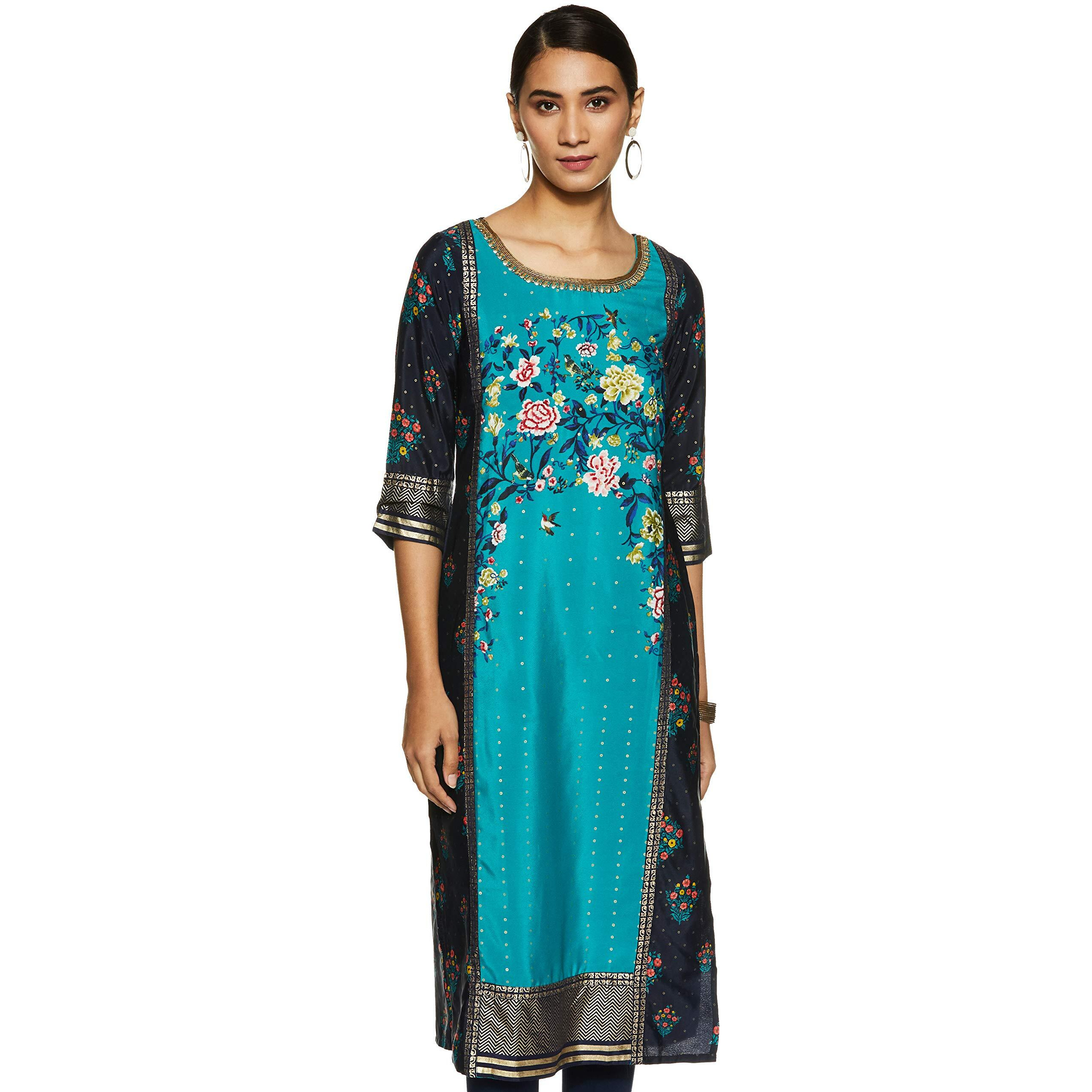 W For Woman Women's Crepe Kurta (18Fes11520-50501_Teal_Small)