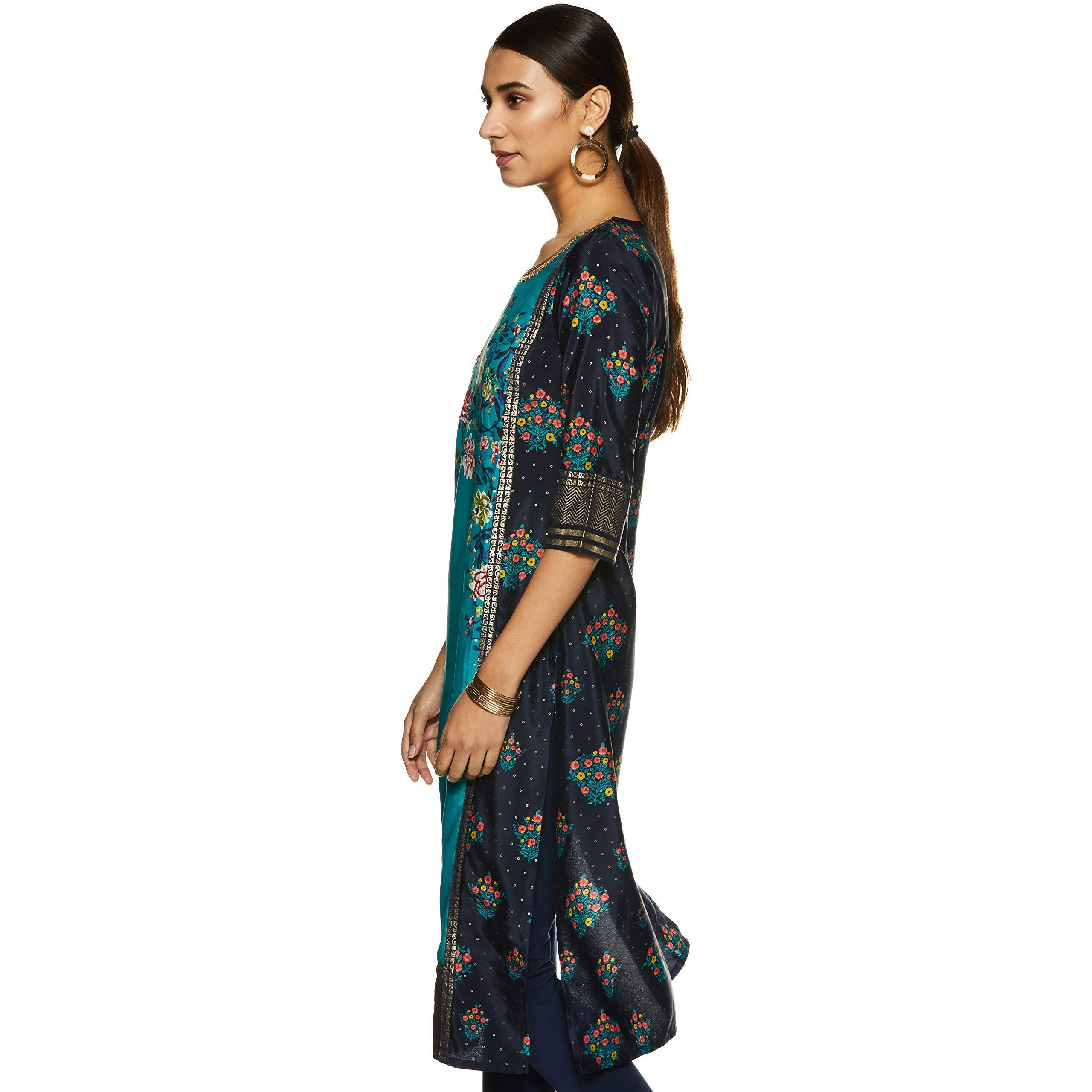 W For Woman Women's Crepe Kurta (18Fes11520-50501_Teal_Small)
