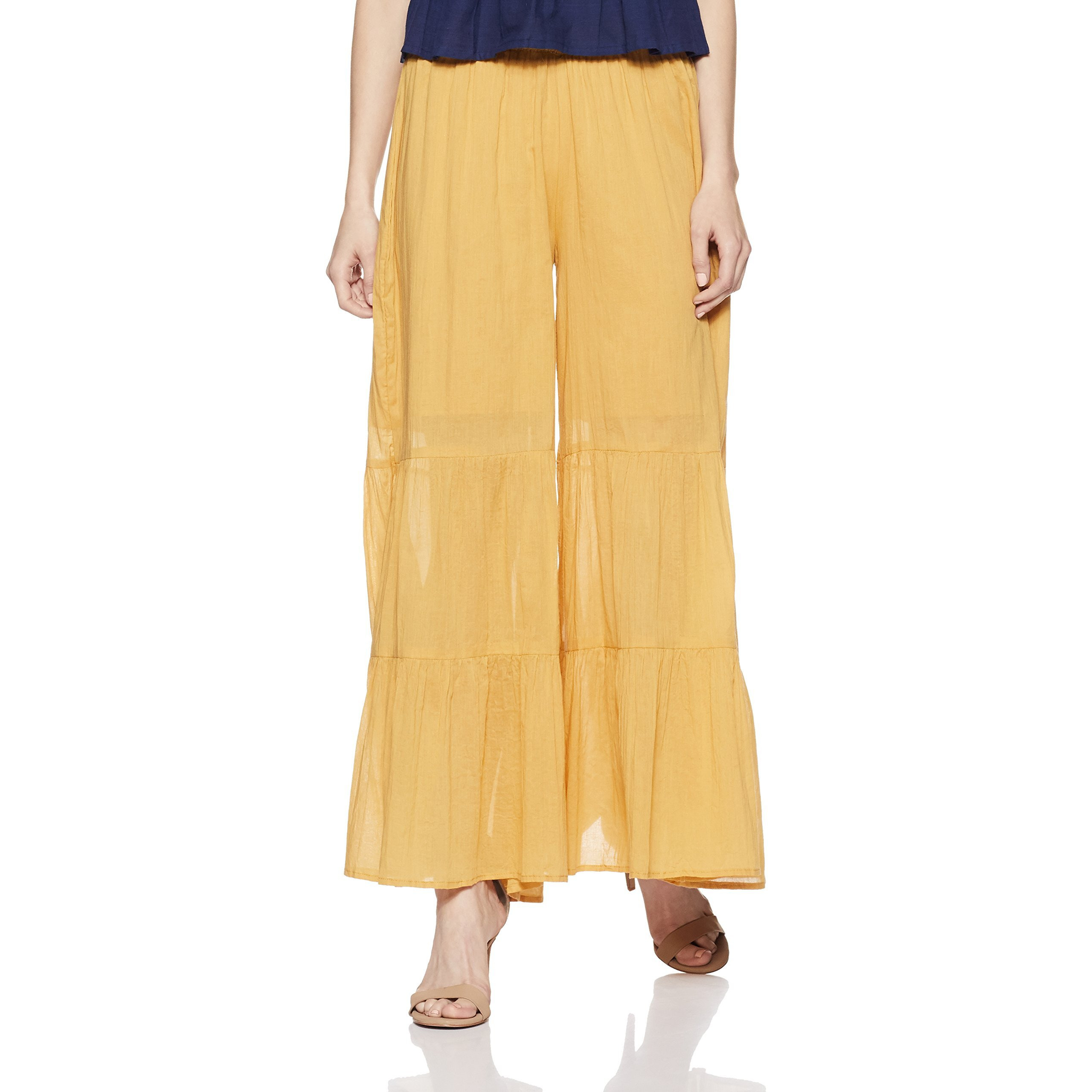 Aurelia Women's Loose Fit Cotton Palazzo (18Fek60091-03435_Xxl_Gold_Gold_2Xl)