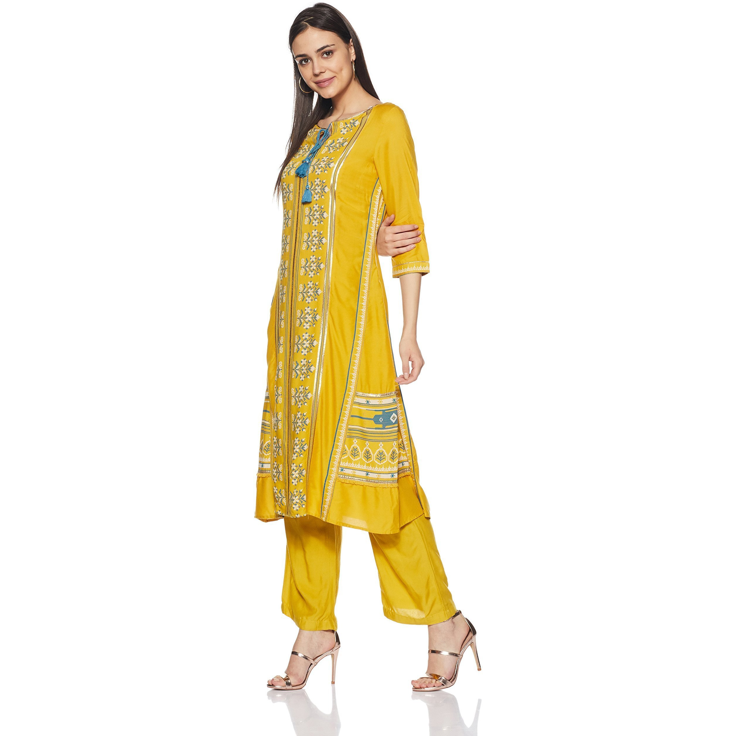 W For Women's A-Line Kurta (18Fe17008-59373_Yellow_14/ X-Large)