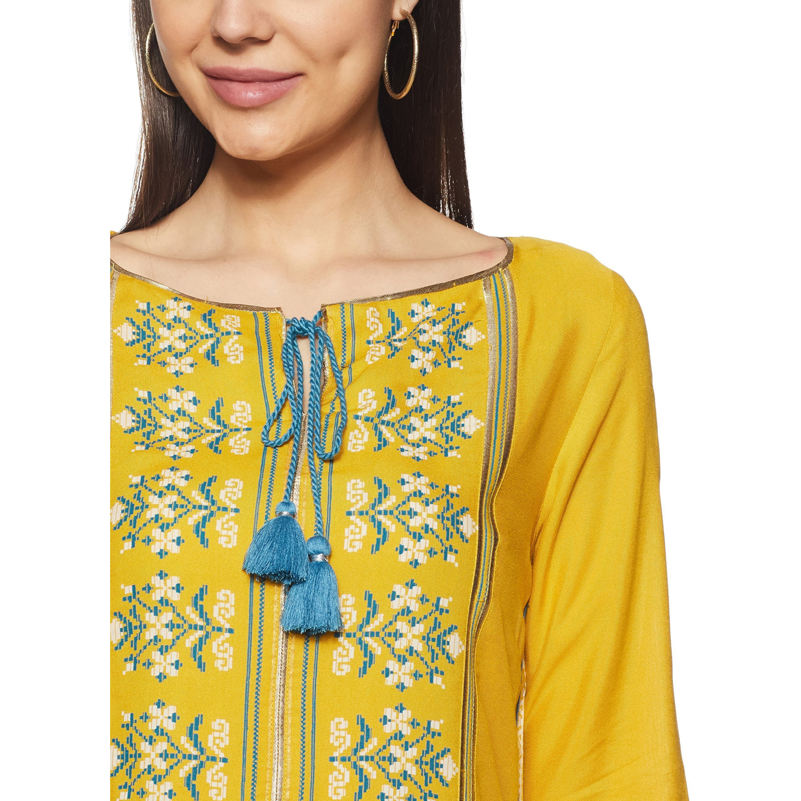 W For Women's A-Line Kurta (18Fe17008-59373_Yellow_14/ X-Large)