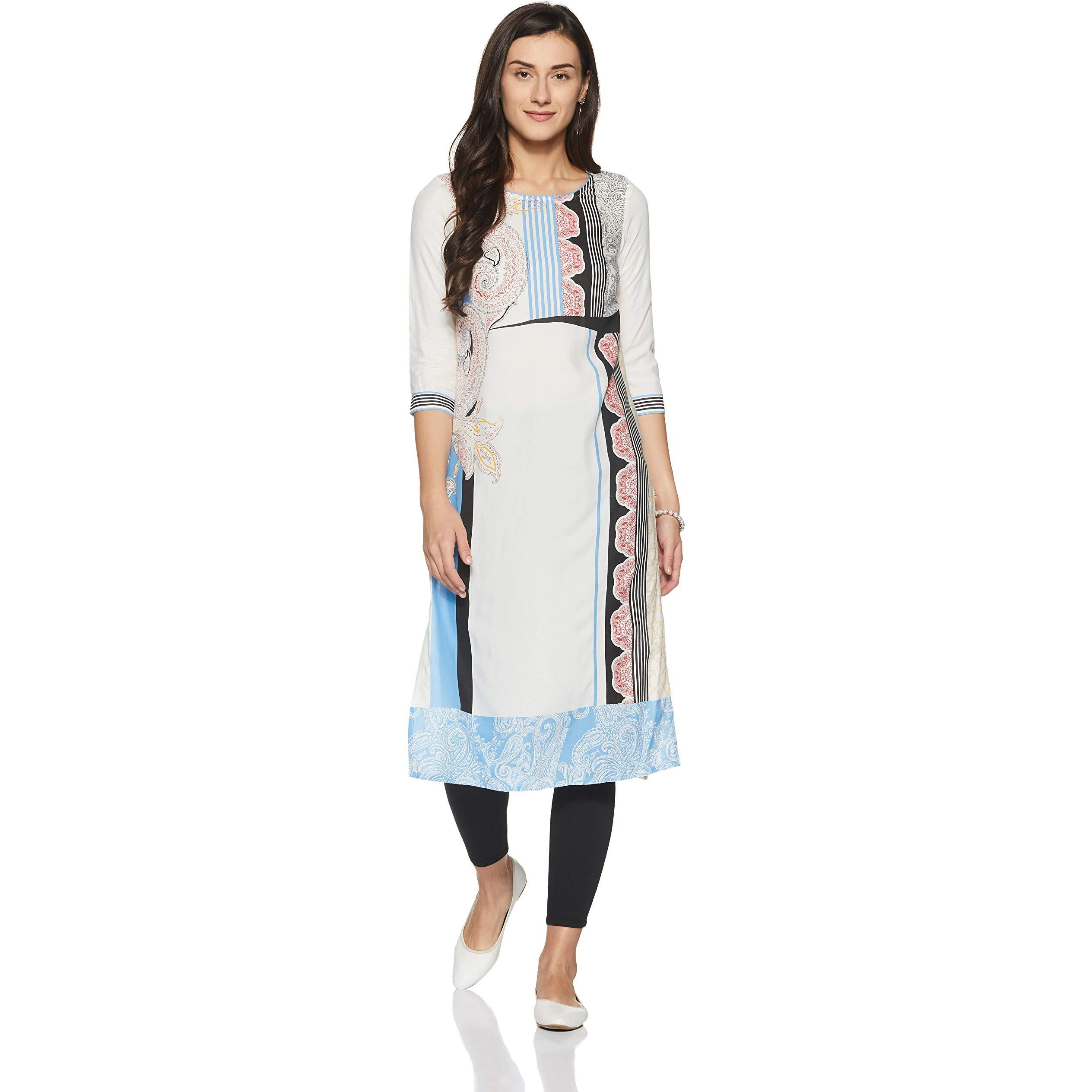 Aurelia Women's Synthetic Kurta (18Fek13617-63019_White_X-Large)