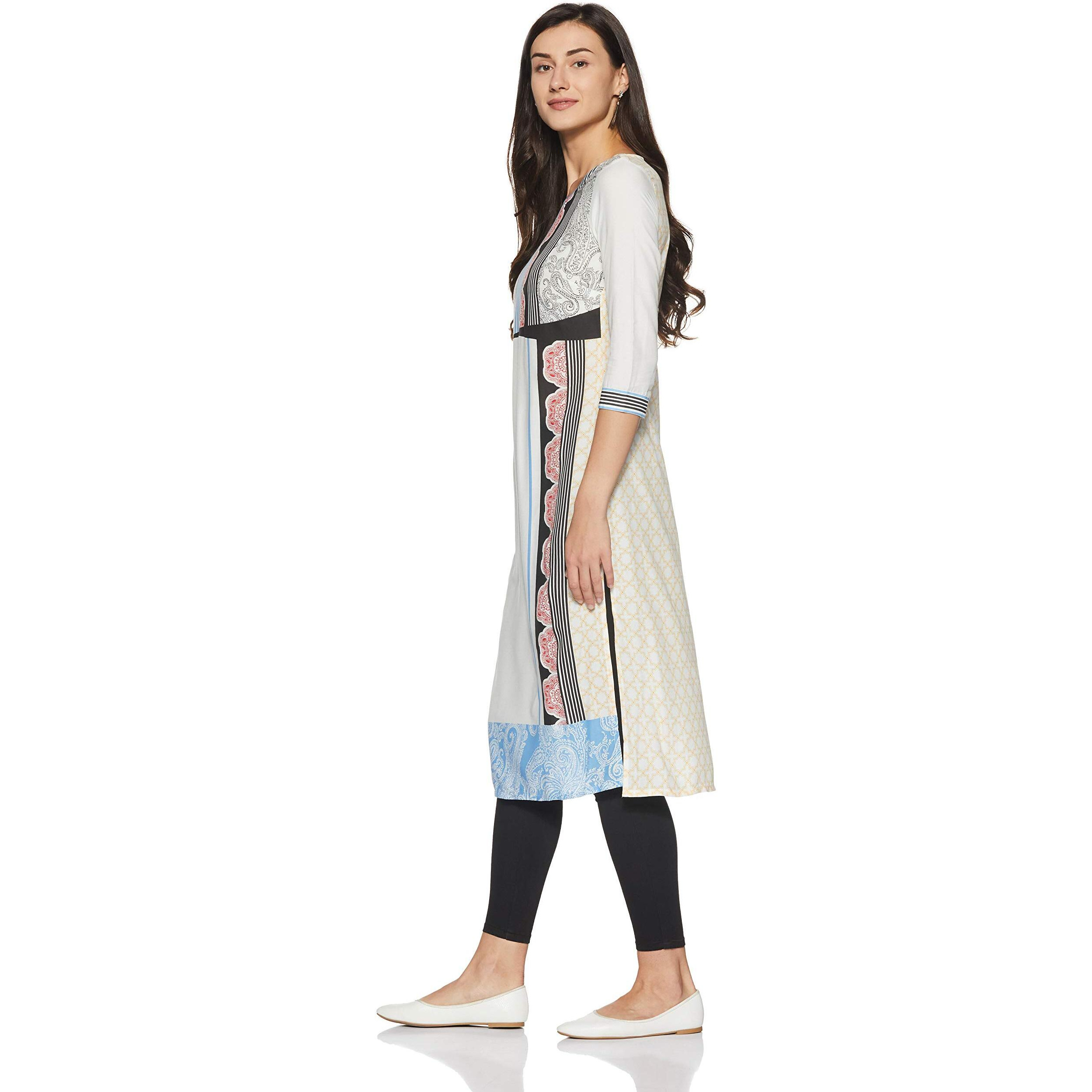 Aurelia Women's Synthetic Kurta (18Fek13617-63019_White_X-Large)
