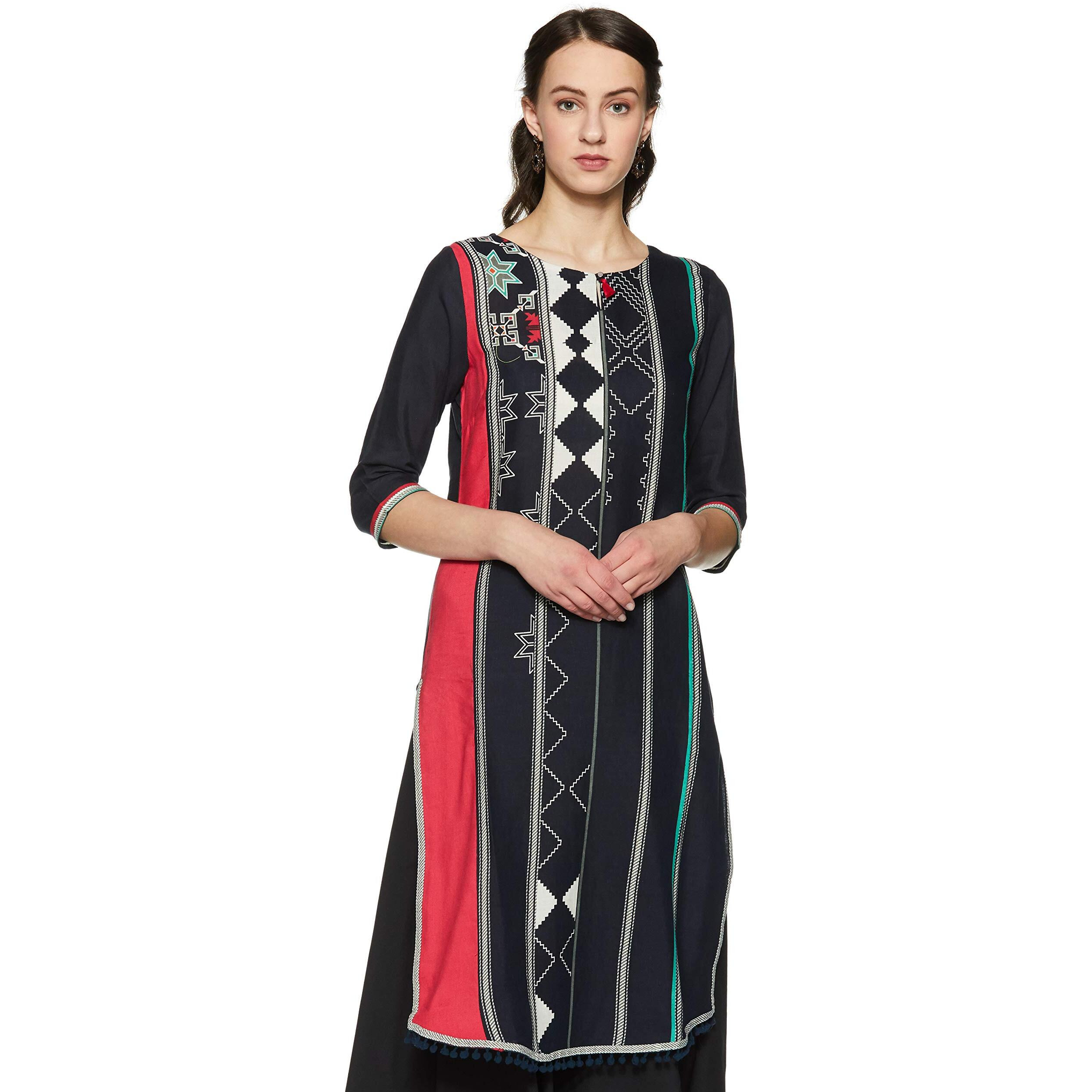 W For Woman Women's Rayon Kurta (18Fe17415-51040_Blue_X-Large)