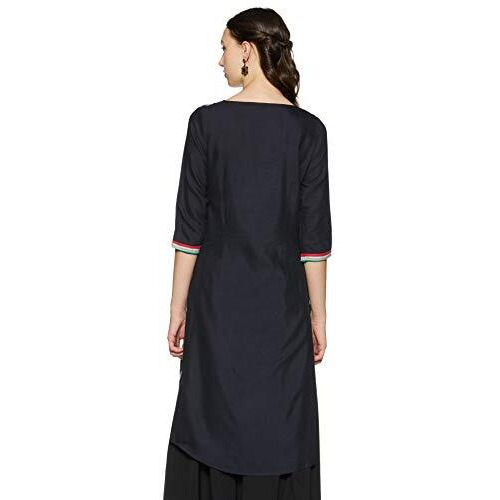 W For Woman Women's Rayon Kurta (18Fe17415-51040_Blue_X-Large)