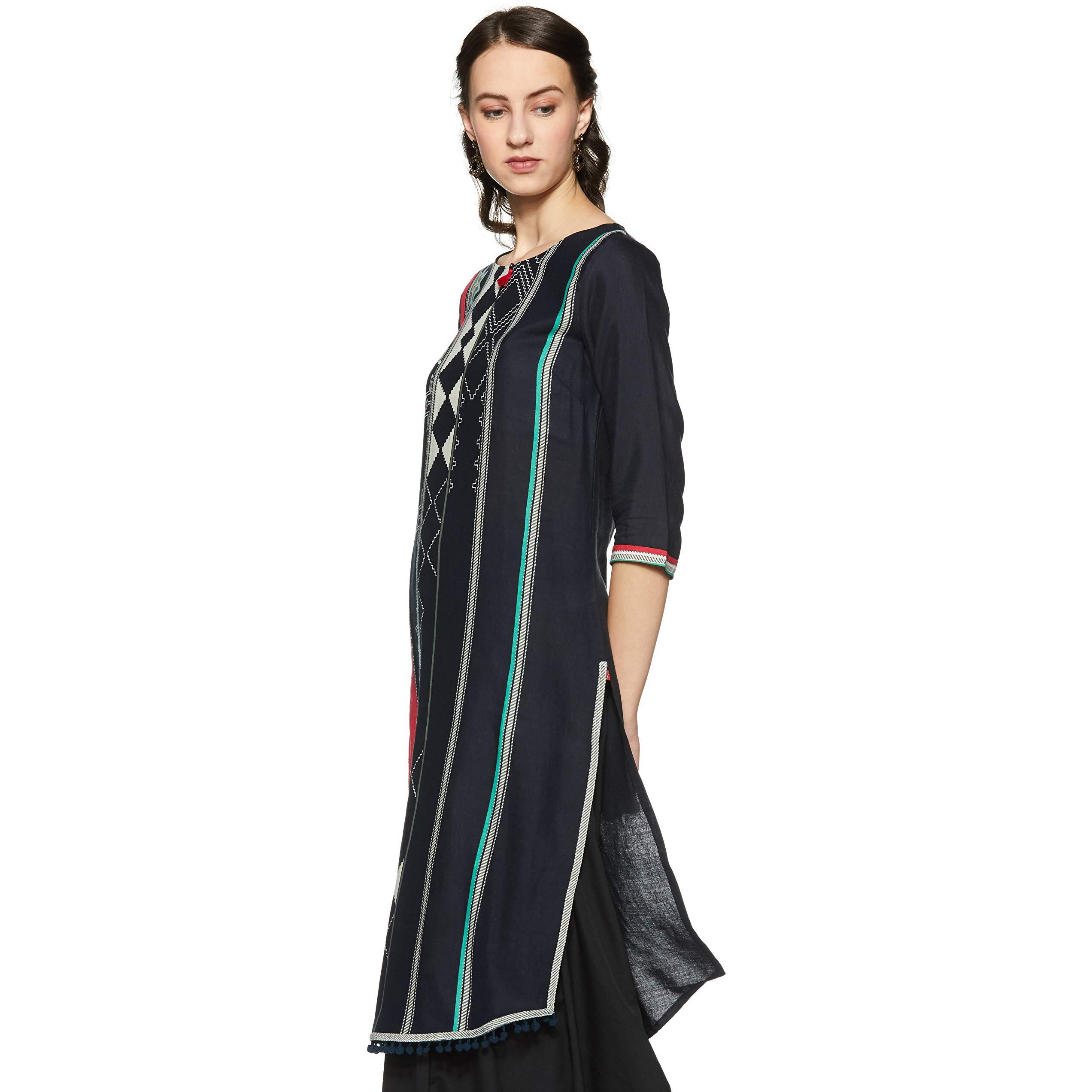 W For Woman Women's Rayon Kurta (18Fe17415-51040_Blue_X-Large)