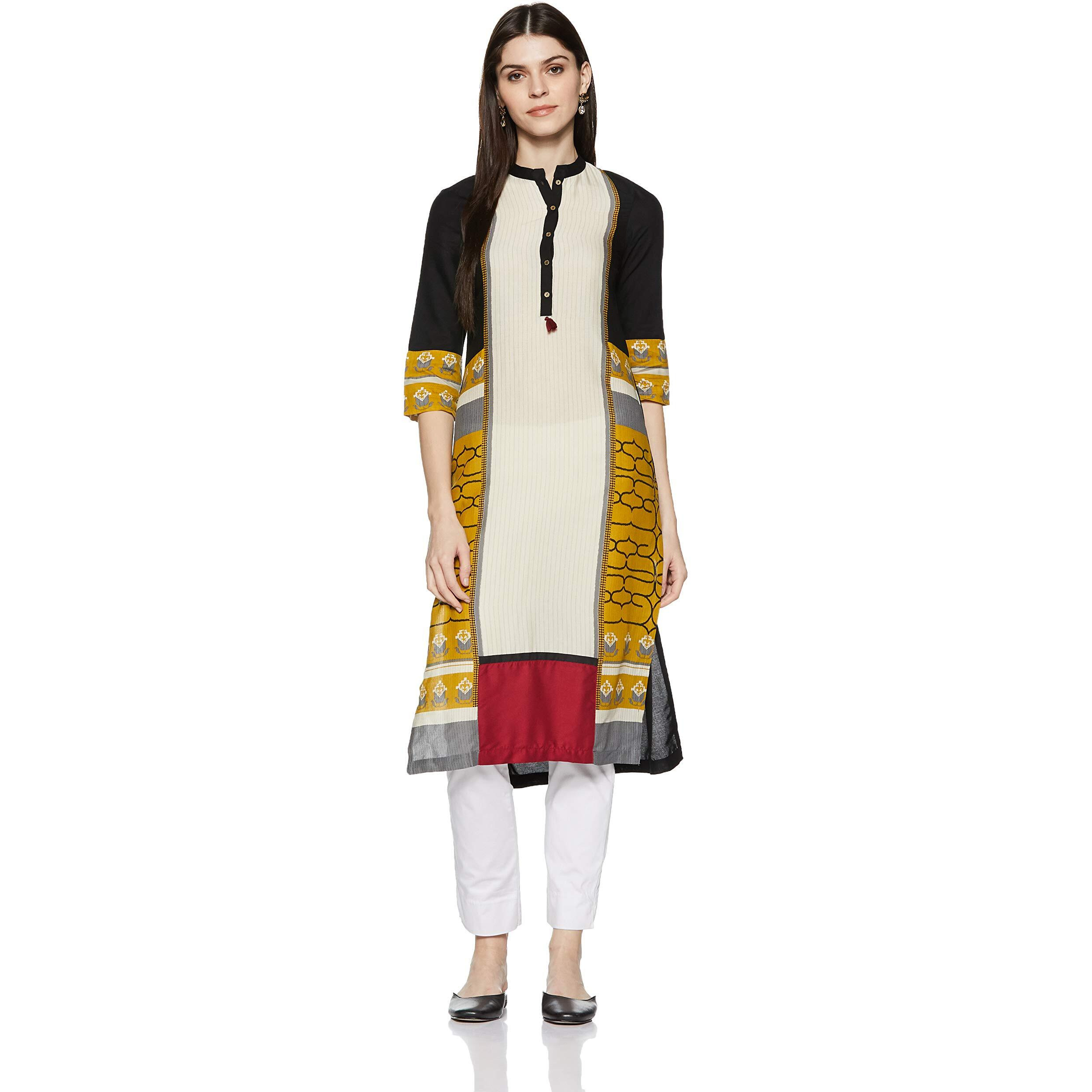 W For Woman Women's Synthetic Kurta (18Fe17514-59395_Off White_Large)