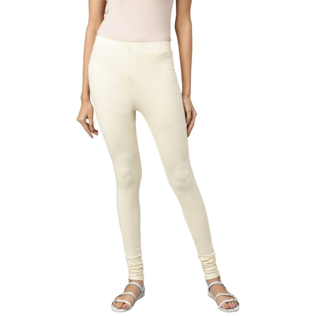 Aurelia Off White Solid Poly-Blend Churidar Ethnic Bottomwear