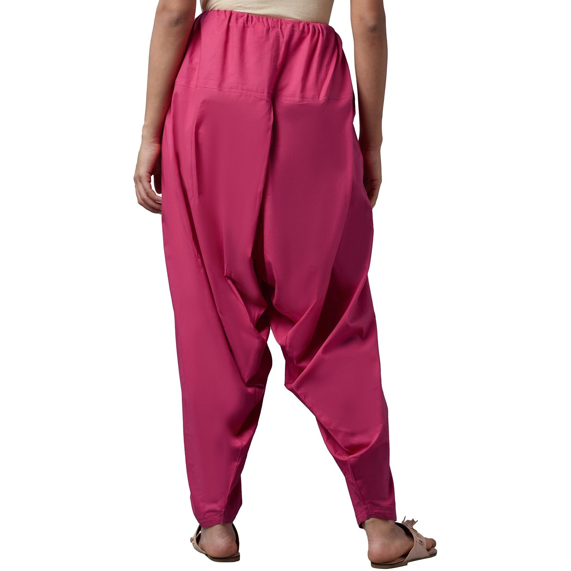 Aurelia Women's High Rise Cotton Loose Patiala Pant (Crk60025-00355_Pink), Free Size