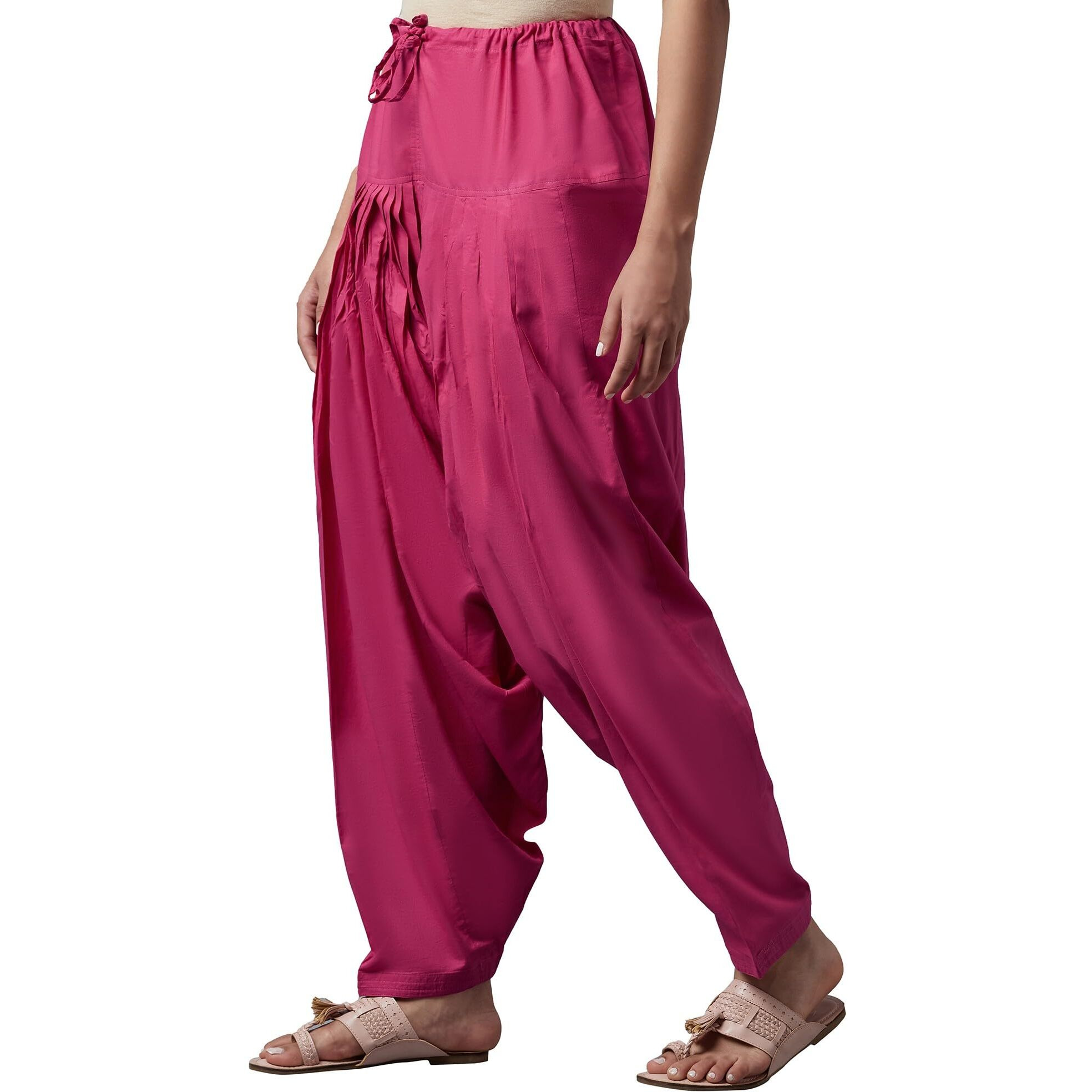 Aurelia Women's High Rise Cotton Loose Patiala Pant (Crk60025-00355_Pink), Free Size