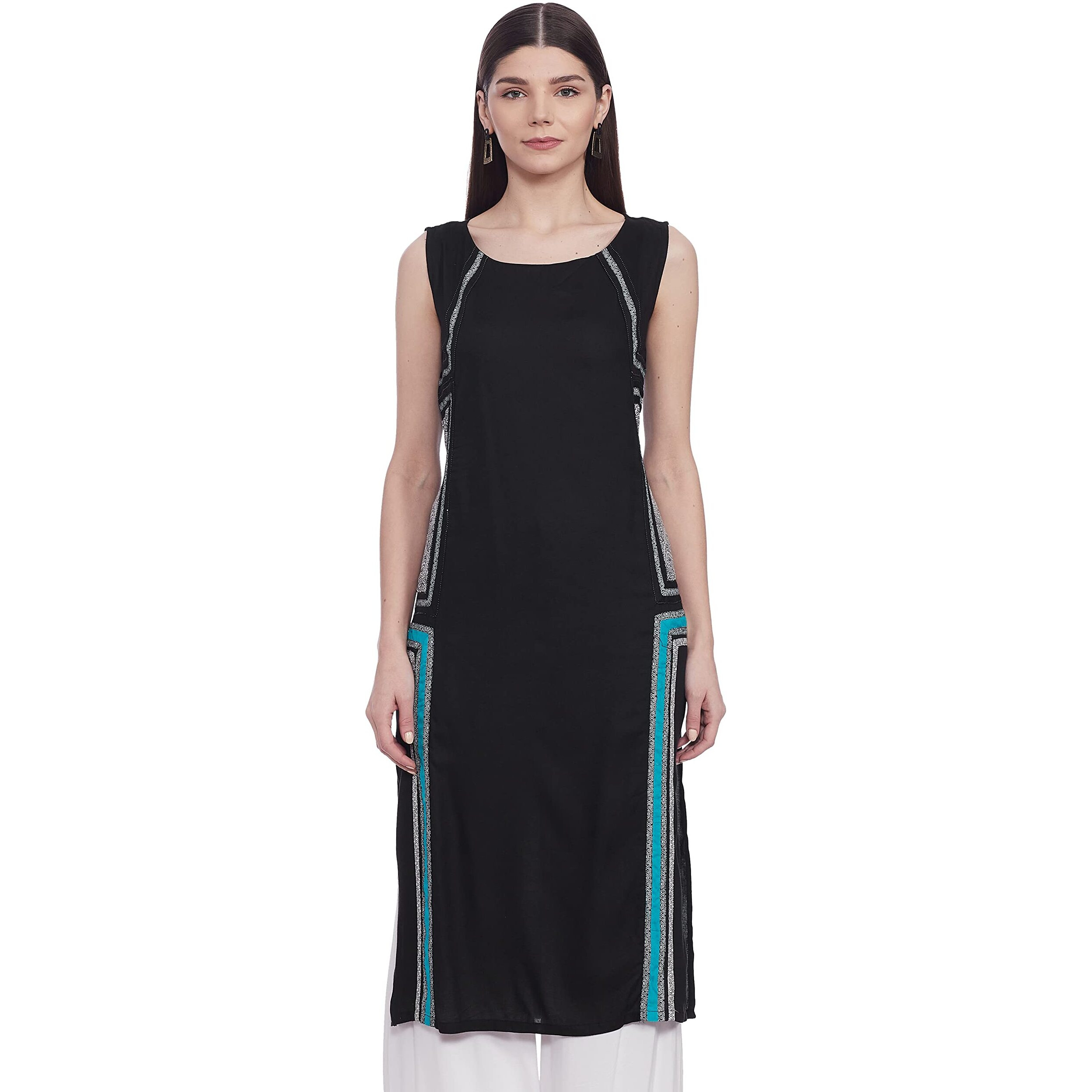 W For Woman Women's Straight Kurta (15Au15197-11249_Black_10)