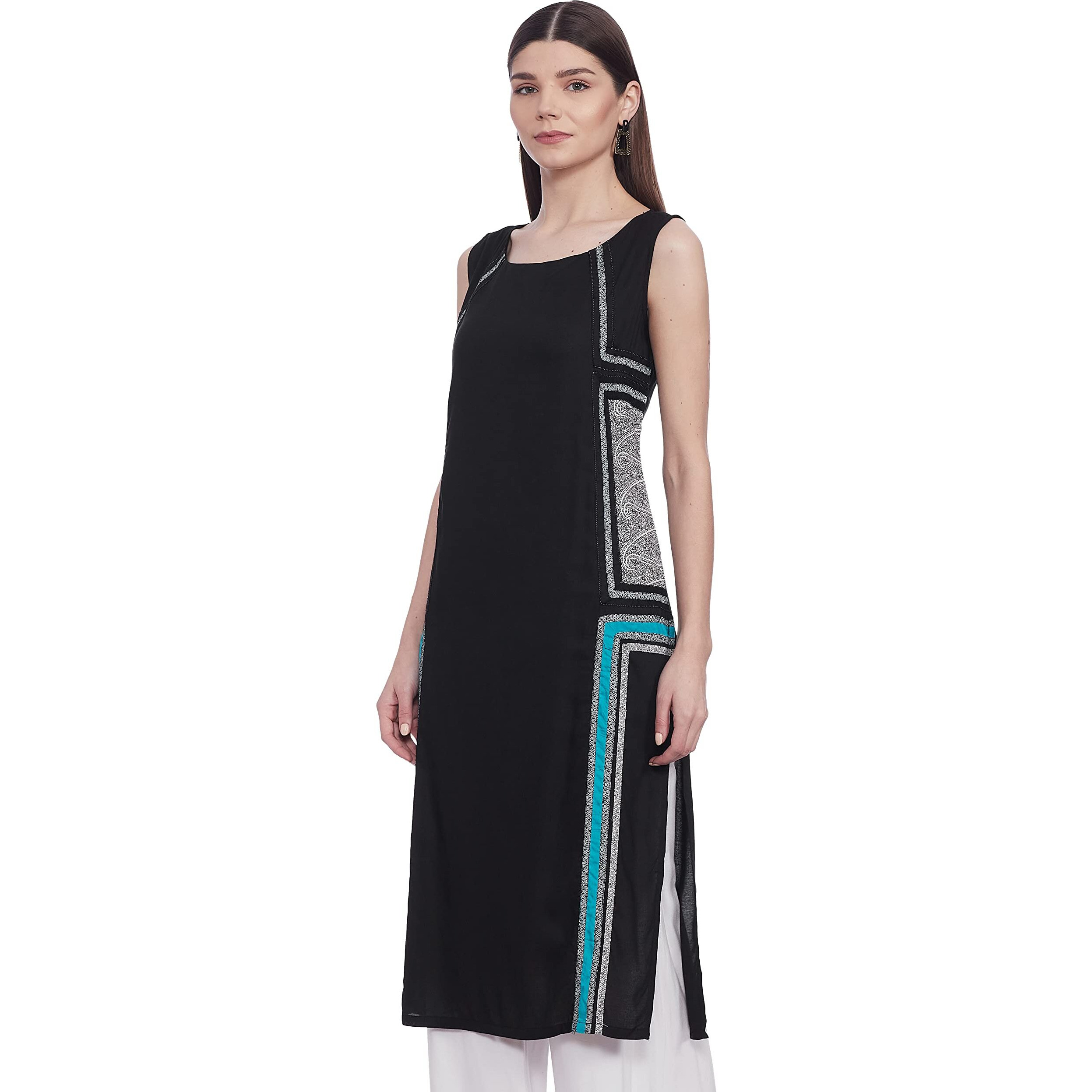 W For Woman Women's Straight Kurta (15Au15197-11249_Black_10)