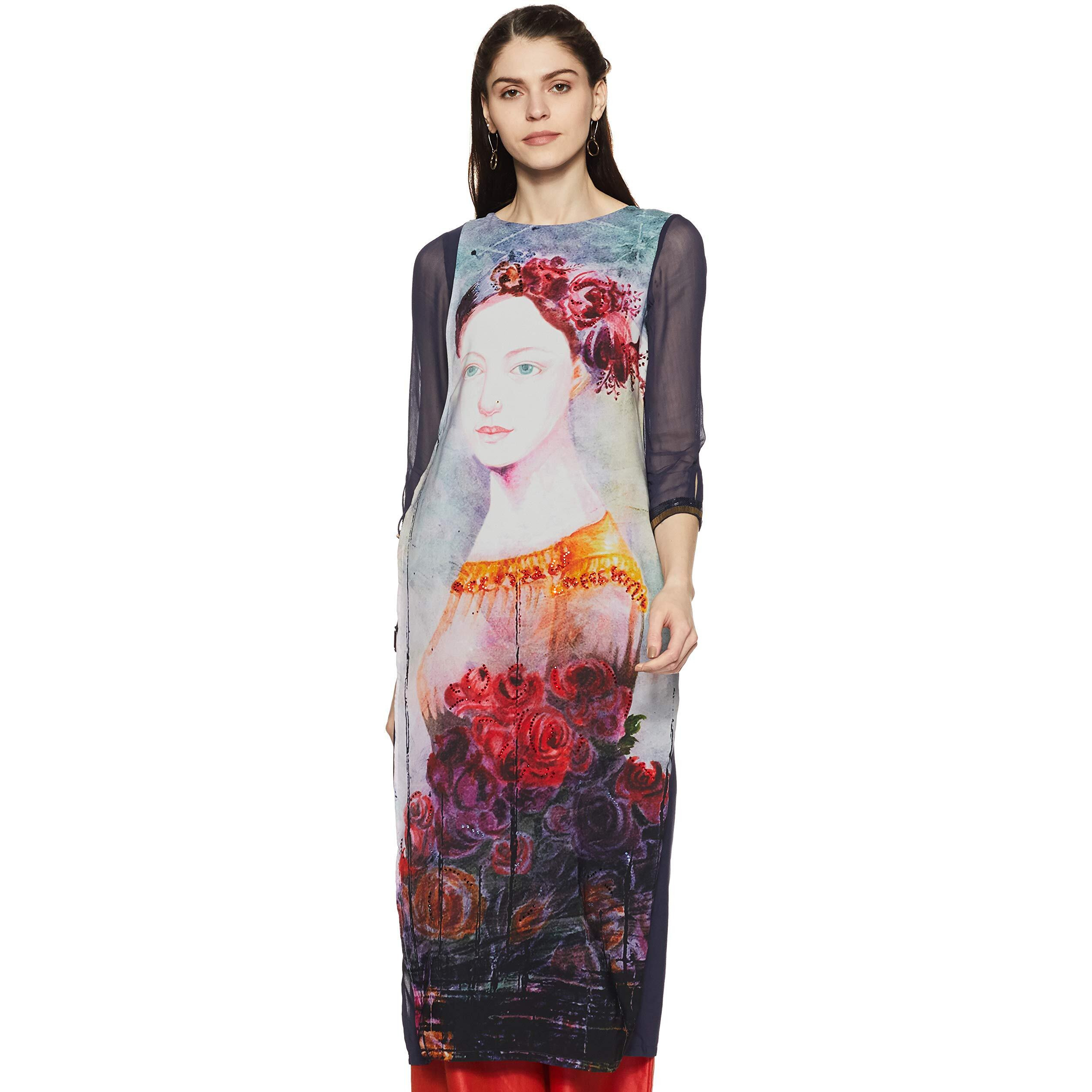 Wishful By W Women's Straight Kurta (16Fes11110-57475_Blue_6)