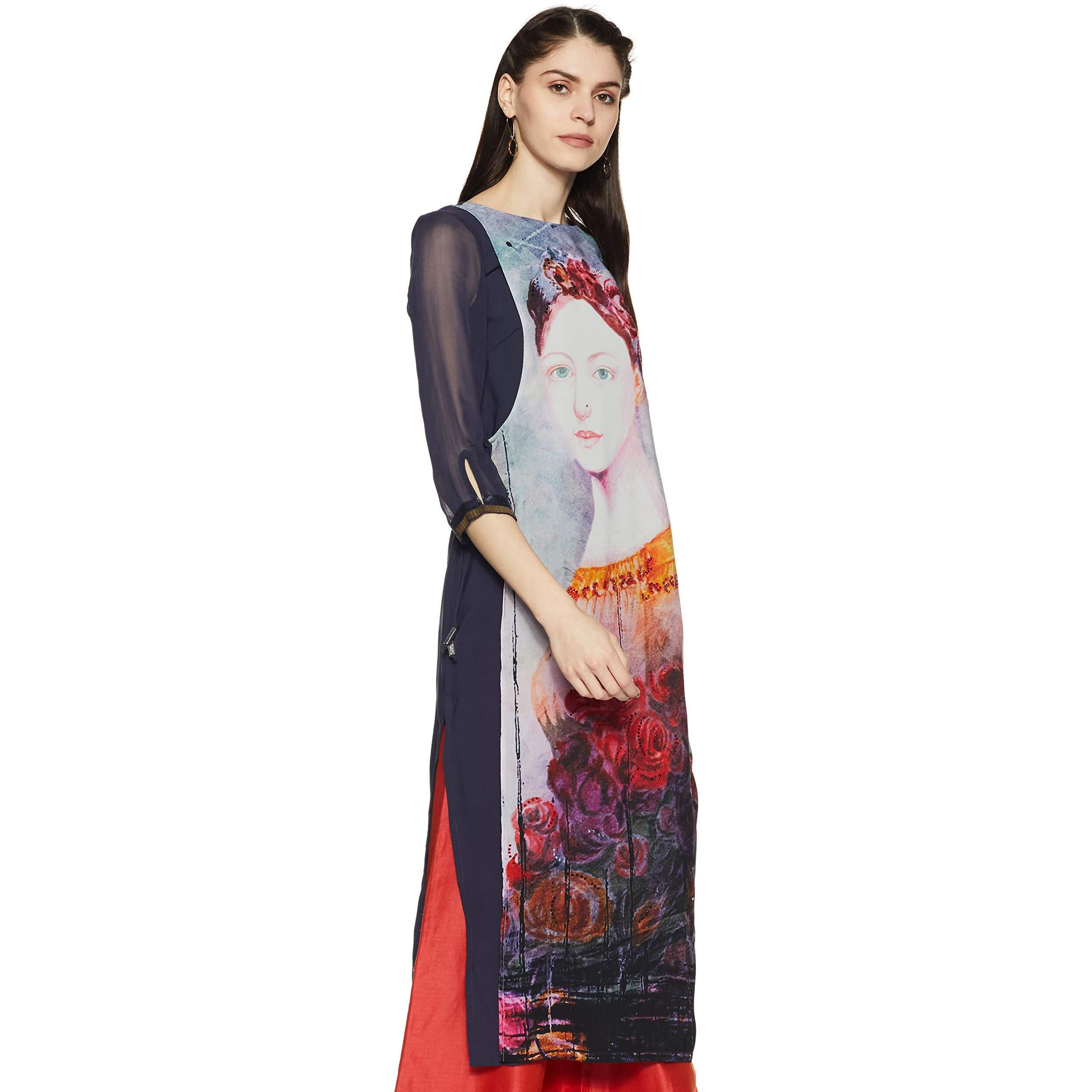 Wishful By W Women's Straight Kurta (16Fes11110-57475_Blue_6)