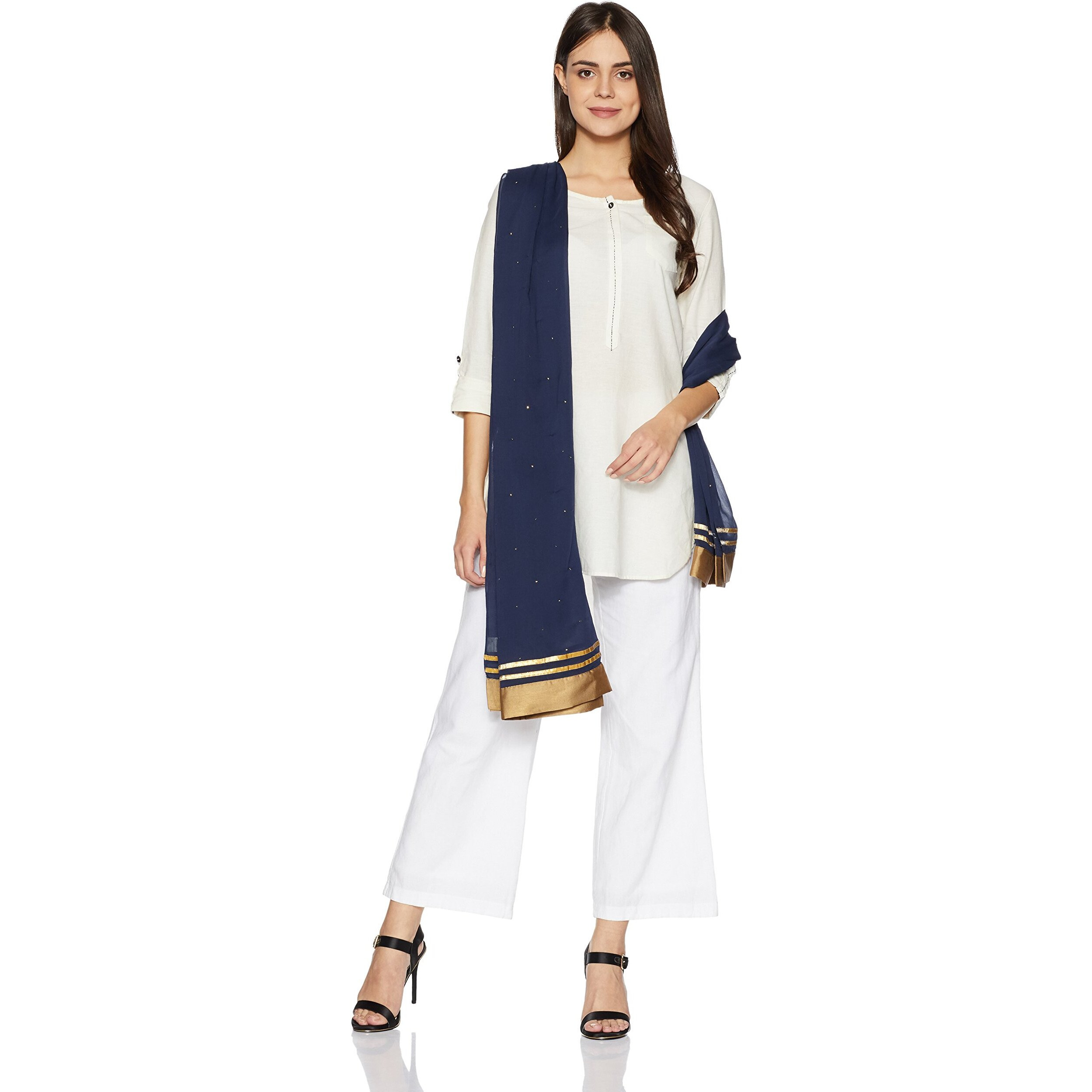 W For Woman Satin Dupatta (16Aus80682-65381-Wfs-Navy)
