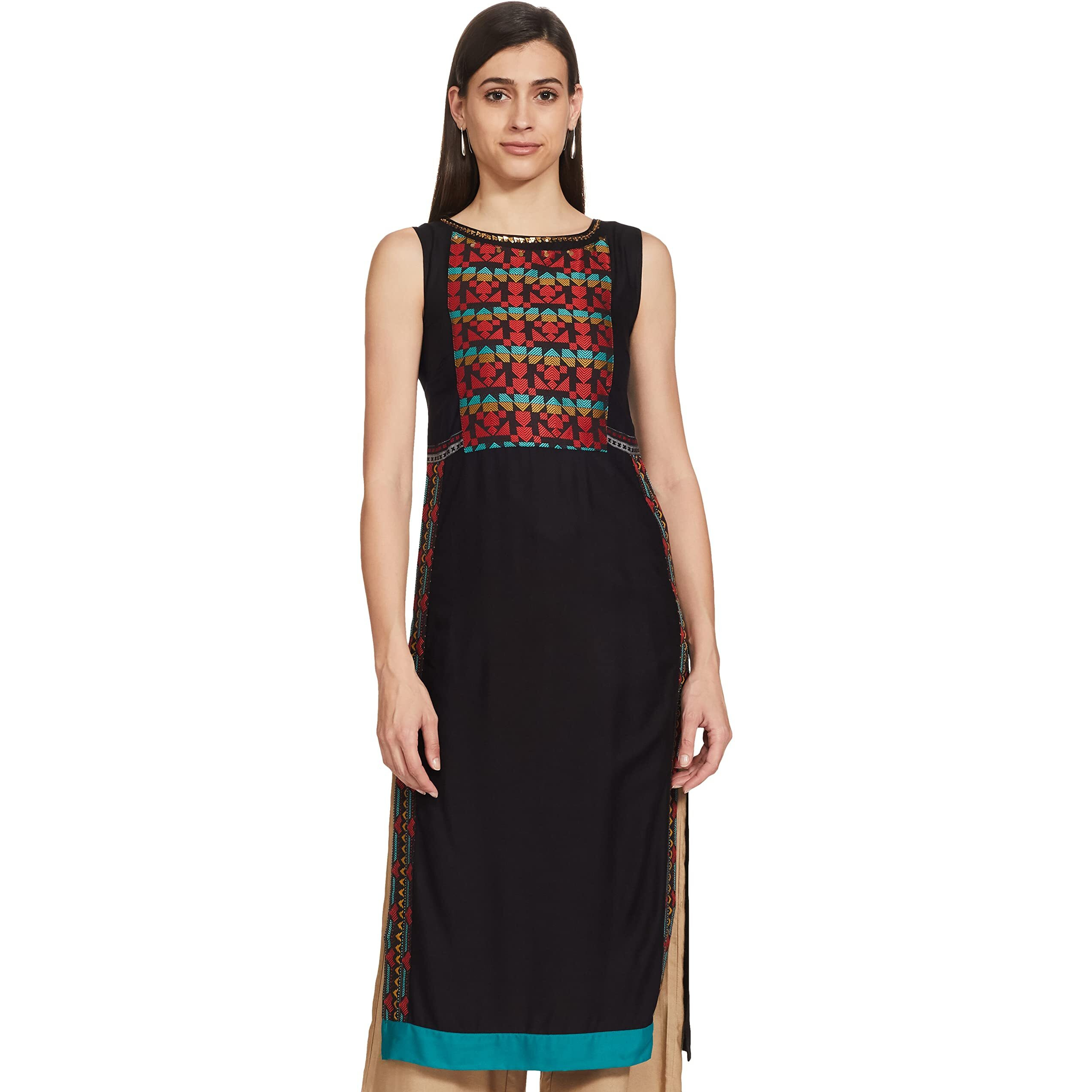W For Woman Women's Straight Kurta (16Au16044-11617-6-Black)