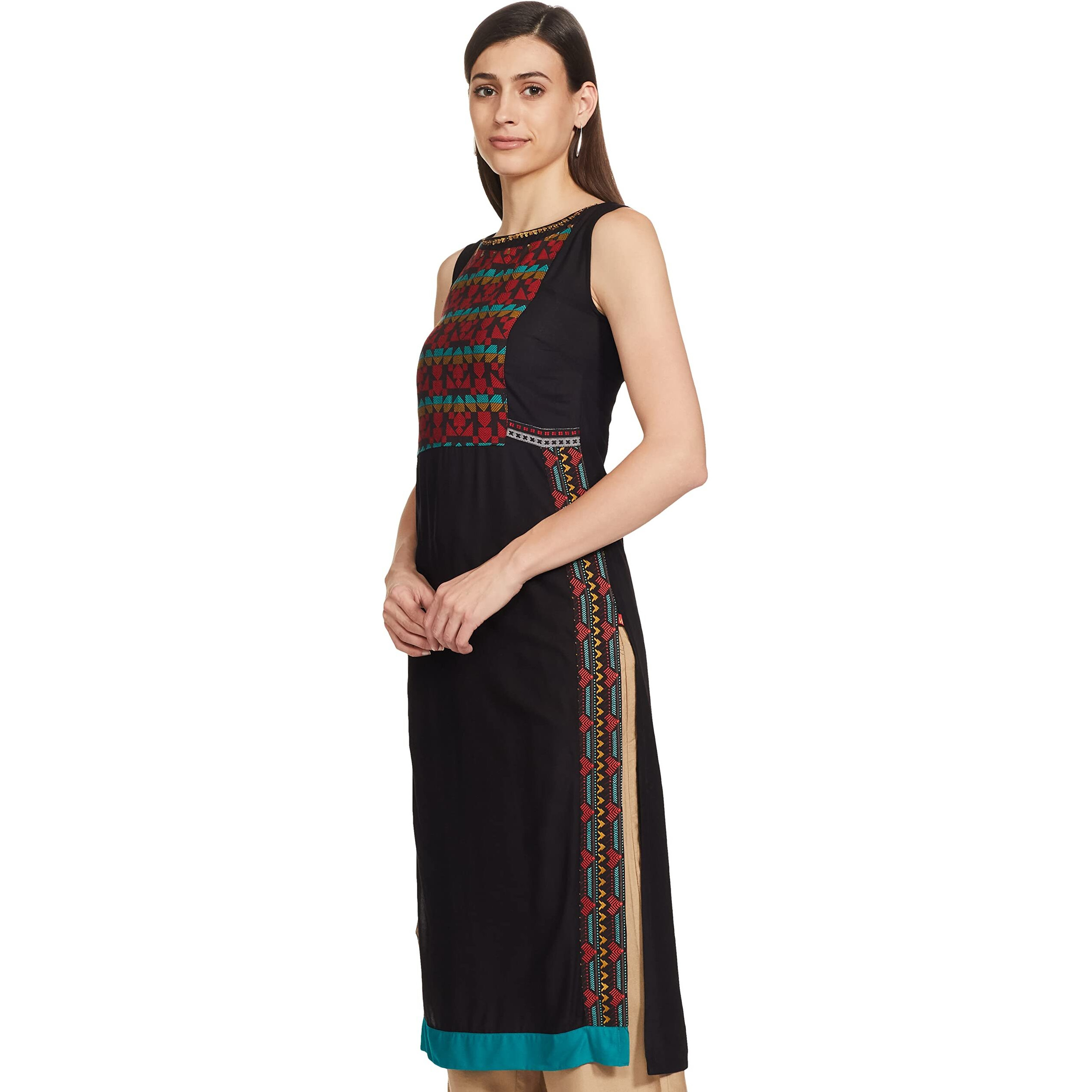 W For Woman Women's Straight Kurta (16Au16044-11617-6-Black)