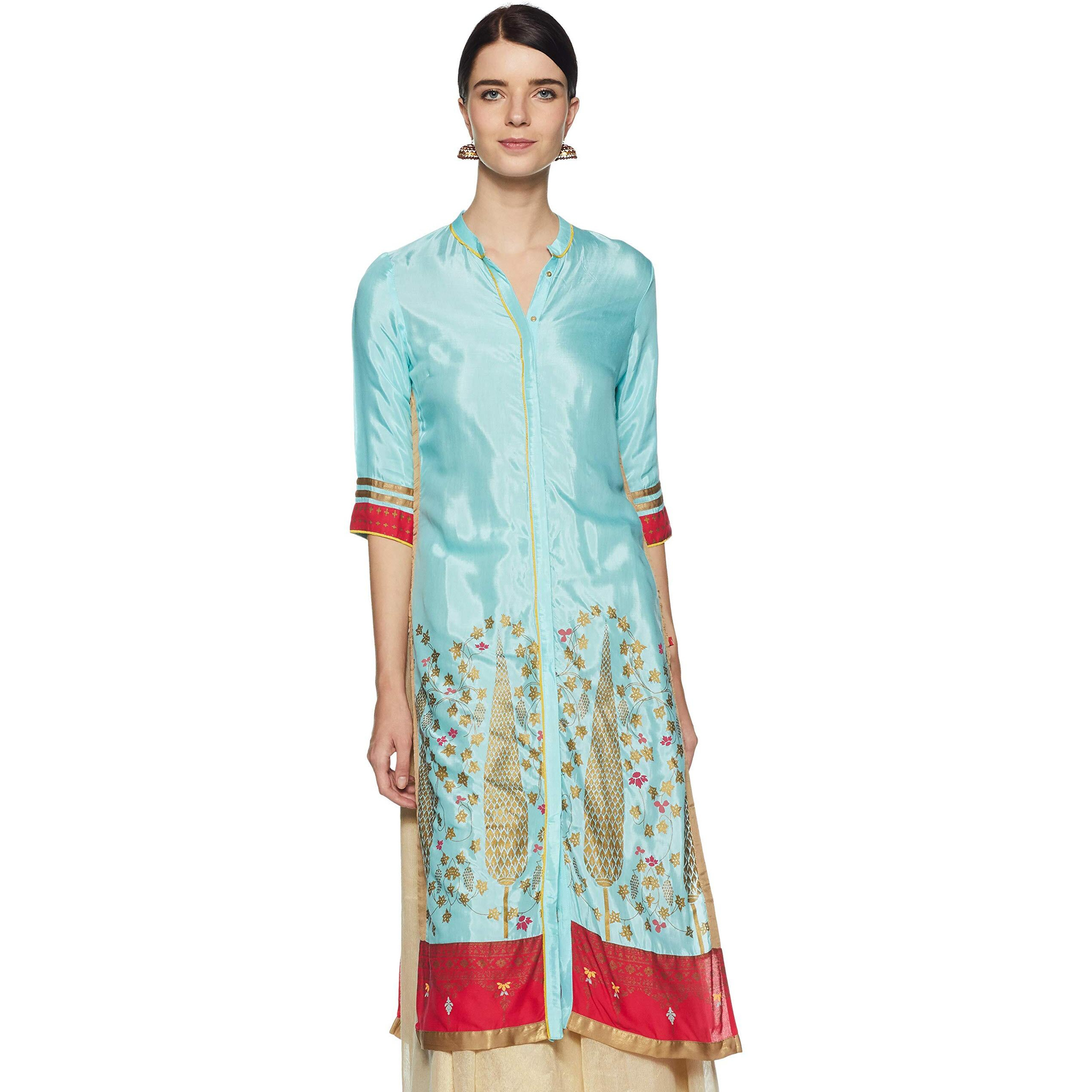 W For Woman Women's Straight Kurta (16Au16291-58268-16-Blue)