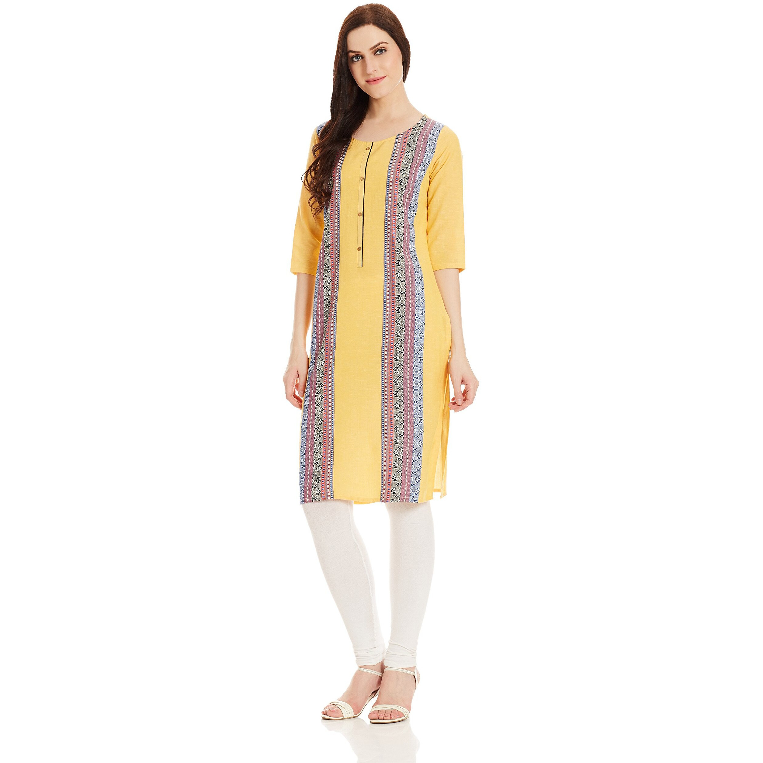 Aurelia Women's Straight Kurta (17Fek13042-78698_L_Yellow)