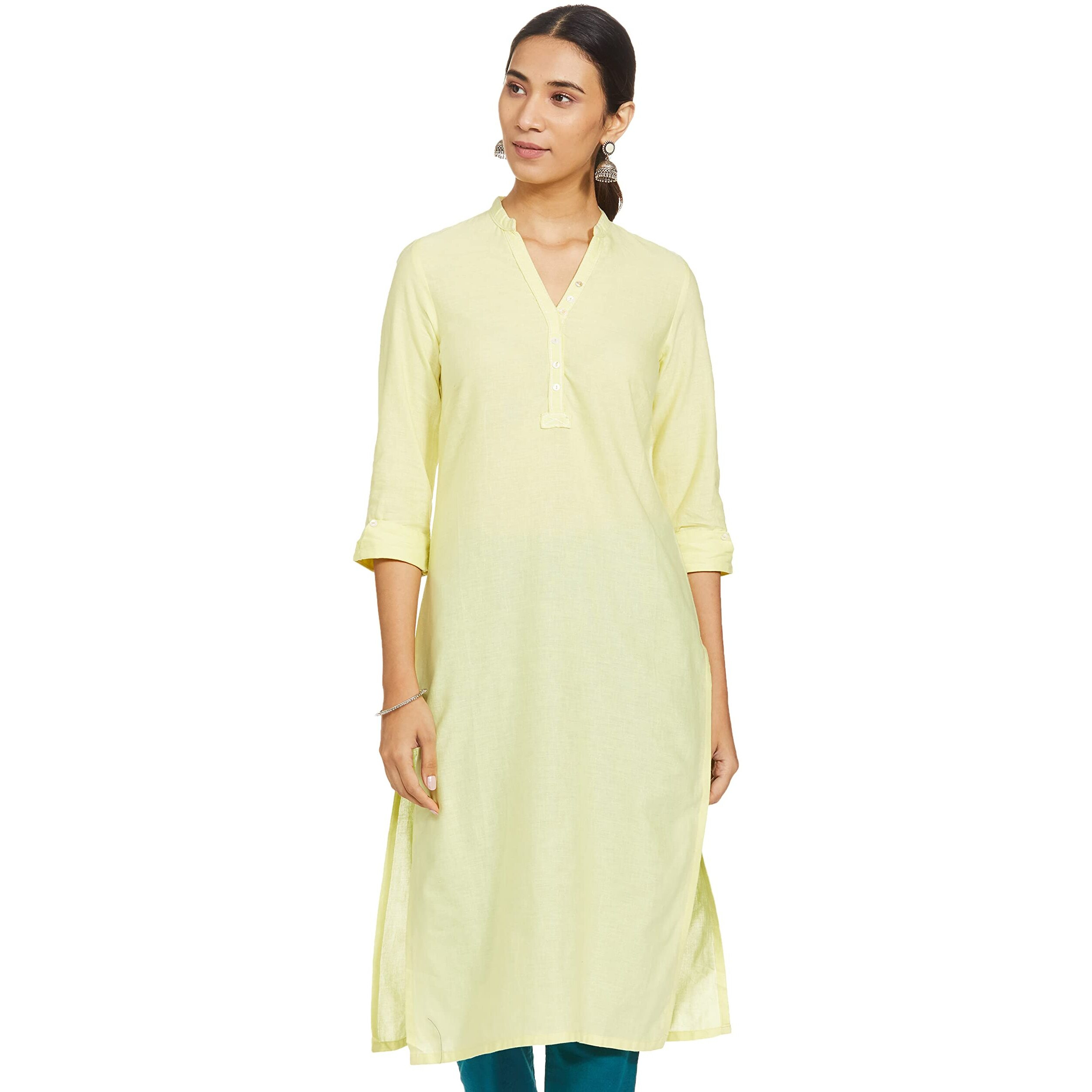 Aurelia Women's Straight Kurta (17Fek13126-02121_Xs_Yellow)