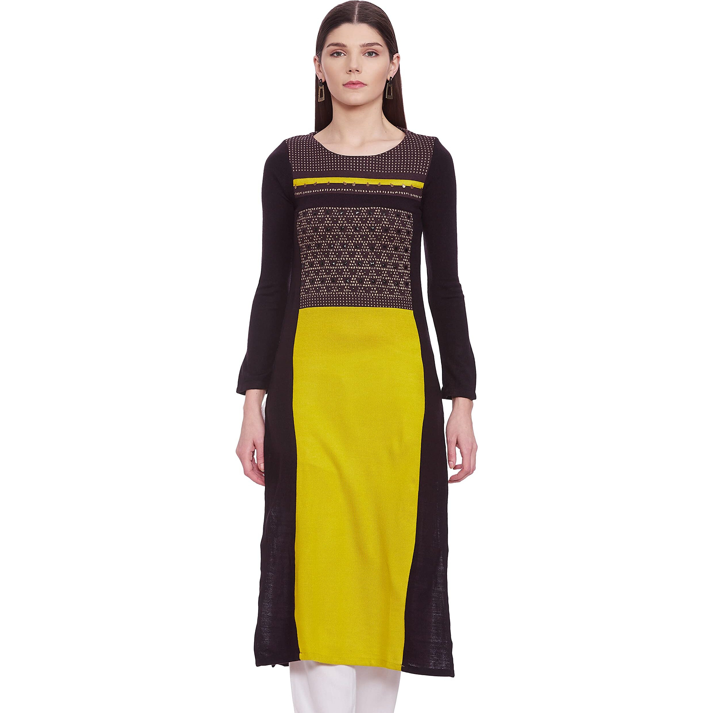 W For Woman Women's Straight Synthetic Winter Kurta (16No16384-65896_Brown_8)