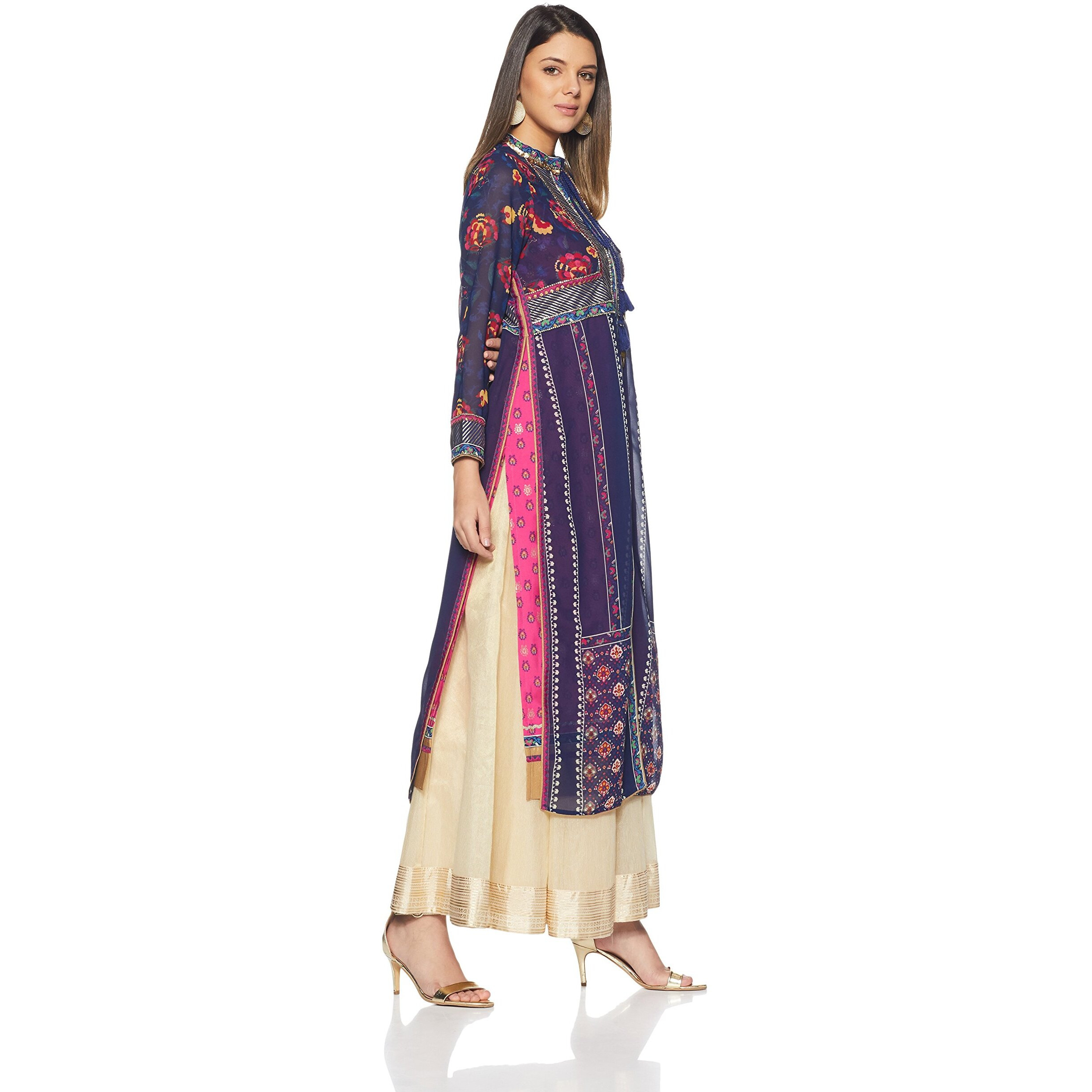 W For Woman Women's Synthetic Straight Kurta (17Aus11537-50528_Eclipse_8_Blue_S)