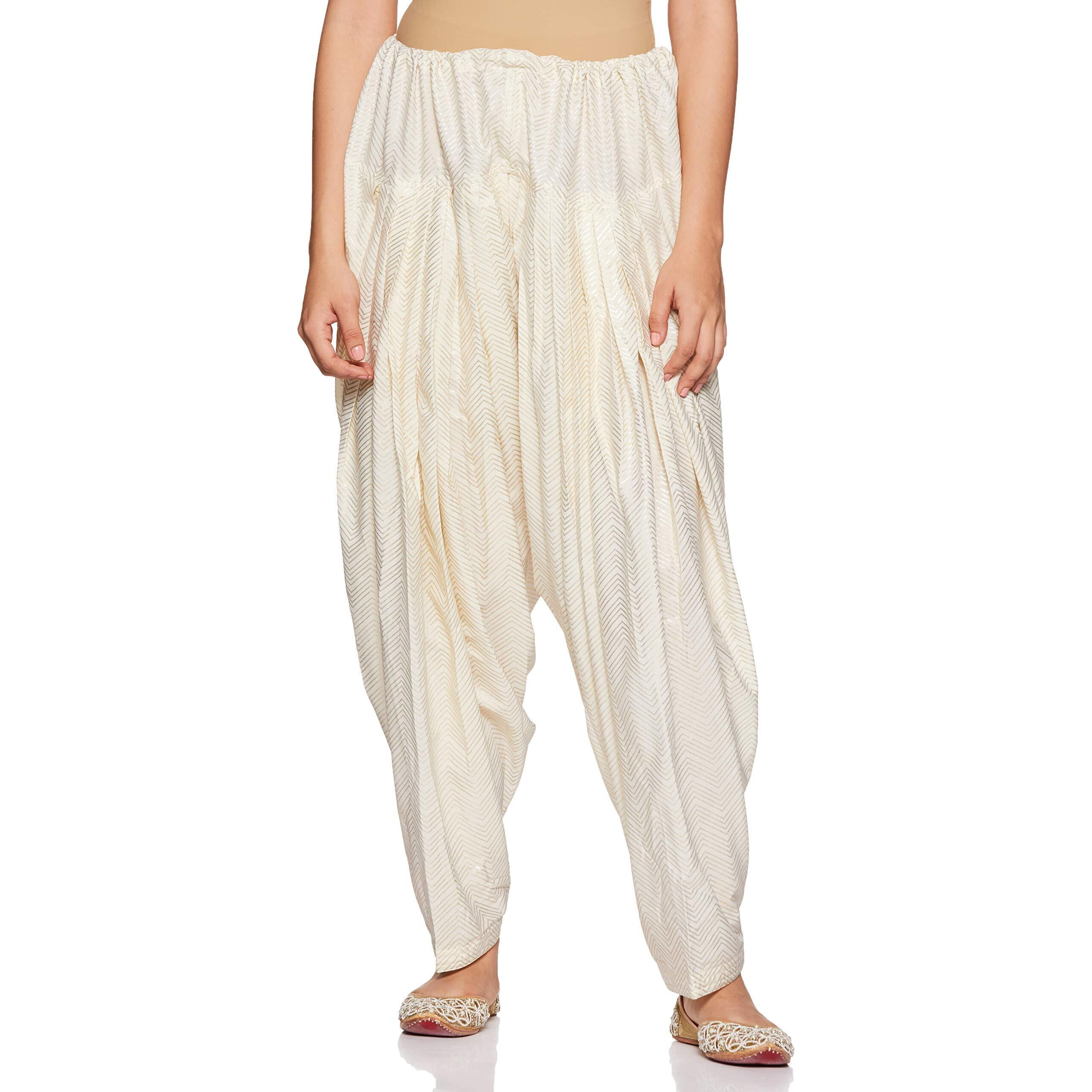 W For Woman Women's Regular Fit Crepe Salwar (17Aus60746-50720_New Semolina_Ws_Off White)