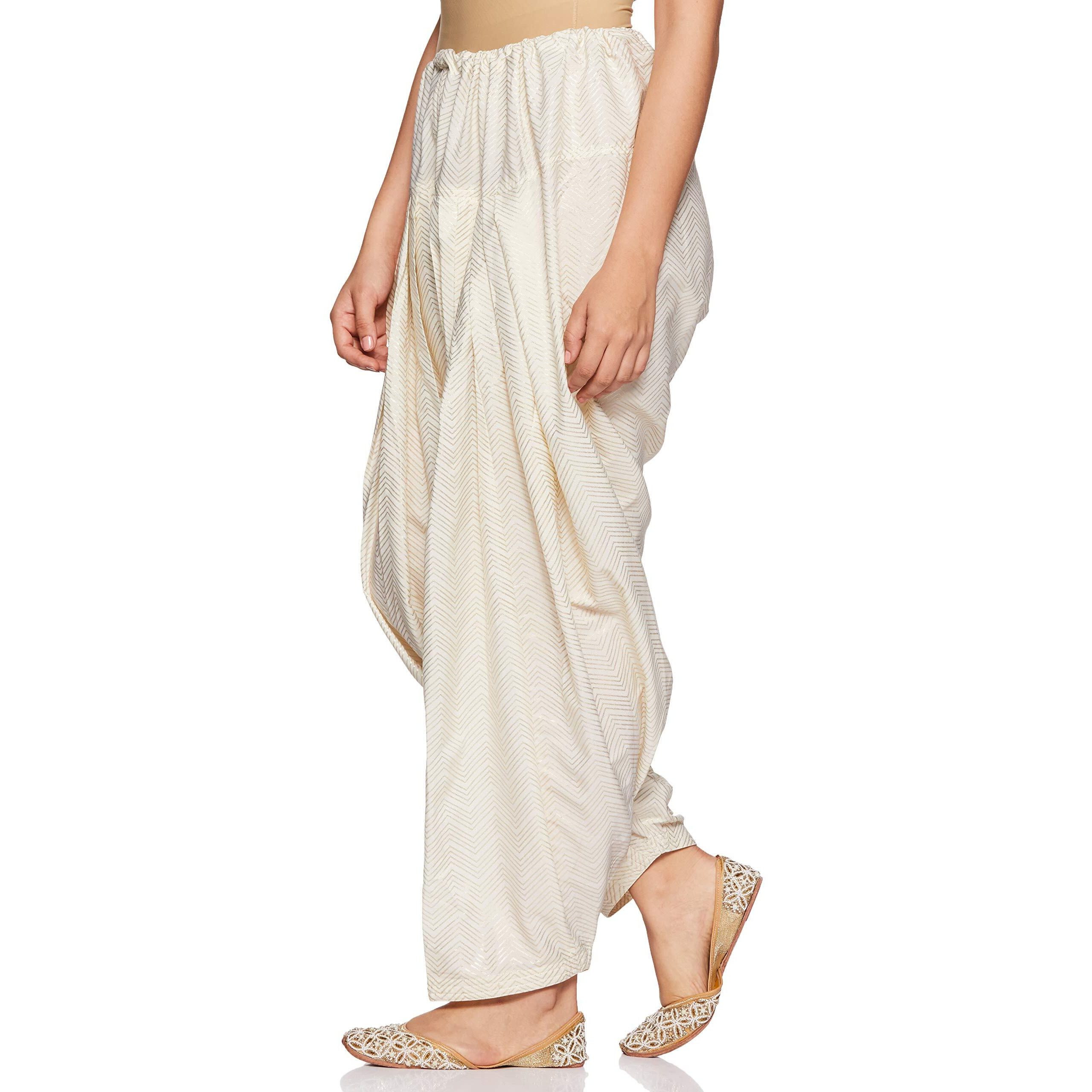 W For Woman Women's Regular Fit Crepe Salwar (17Aus60746-50720_New Semolina_Ws_Off White)