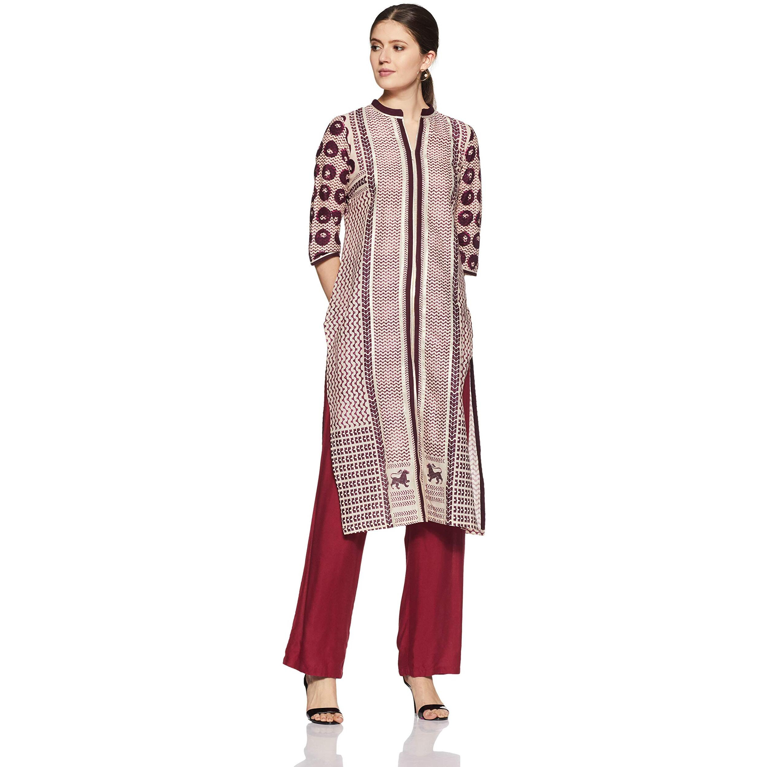 W For Woman Women's Straight Kurta (17Au16905-50130_Wine_10)