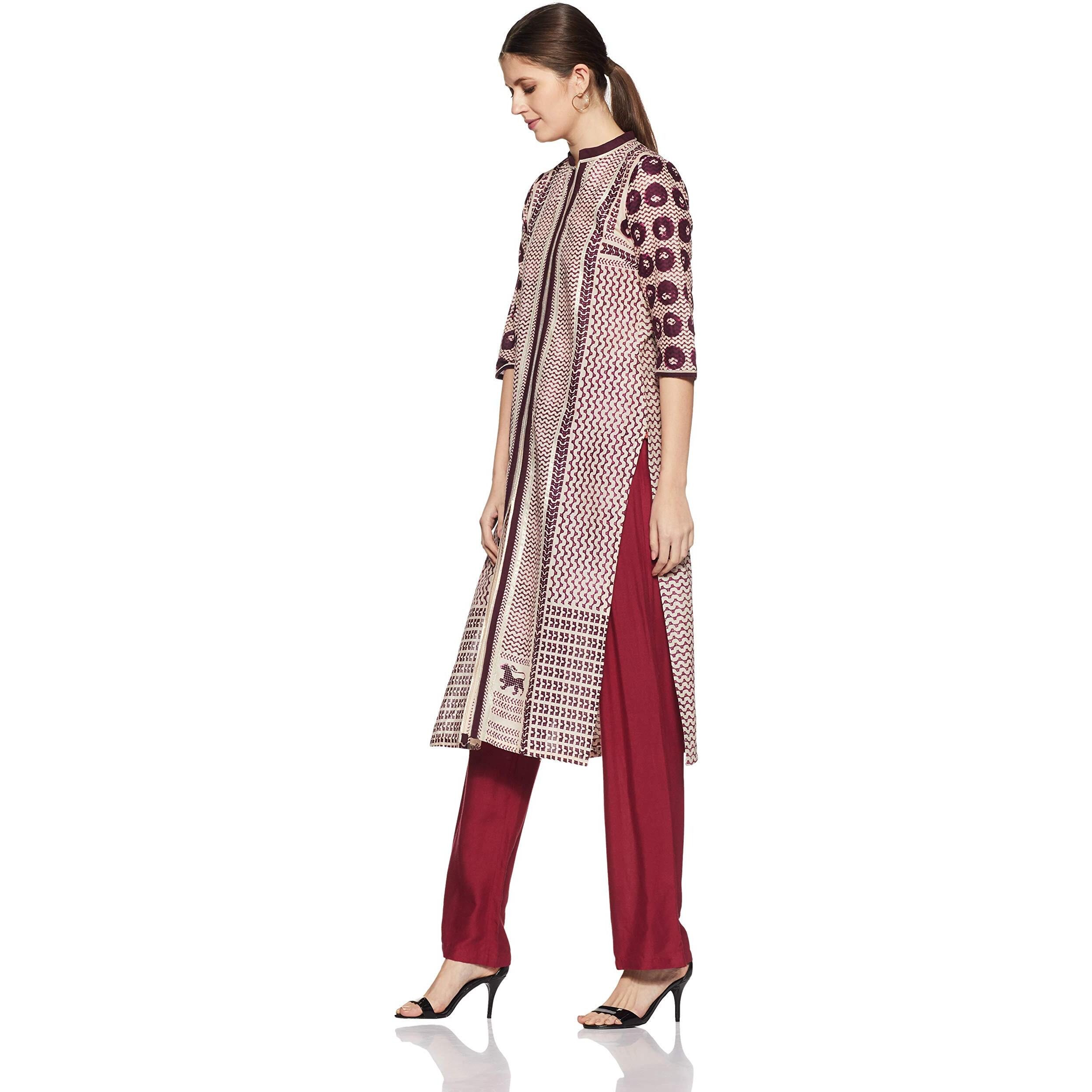 W For Woman Women's Straight Kurta (17Au16905-50130_Wine_10)