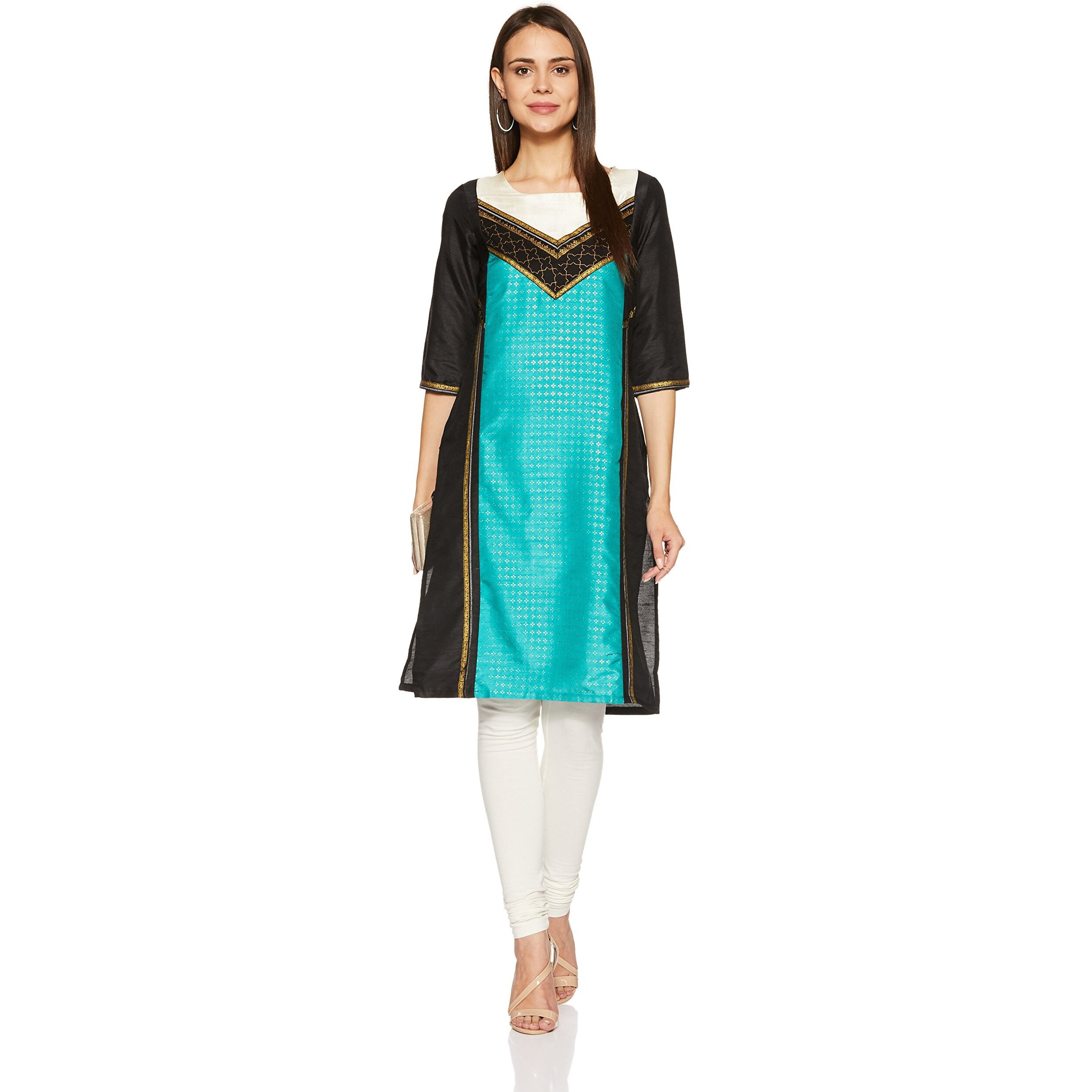 W For Woman Women's Synthetic Straight Kurta (17Au17353-65626_Jet Black_10_Black_M)