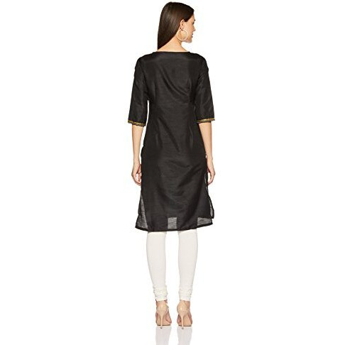 W For Woman Women's Synthetic Straight Kurta (17Au17353-65626_Jet Black_10_Black_M)