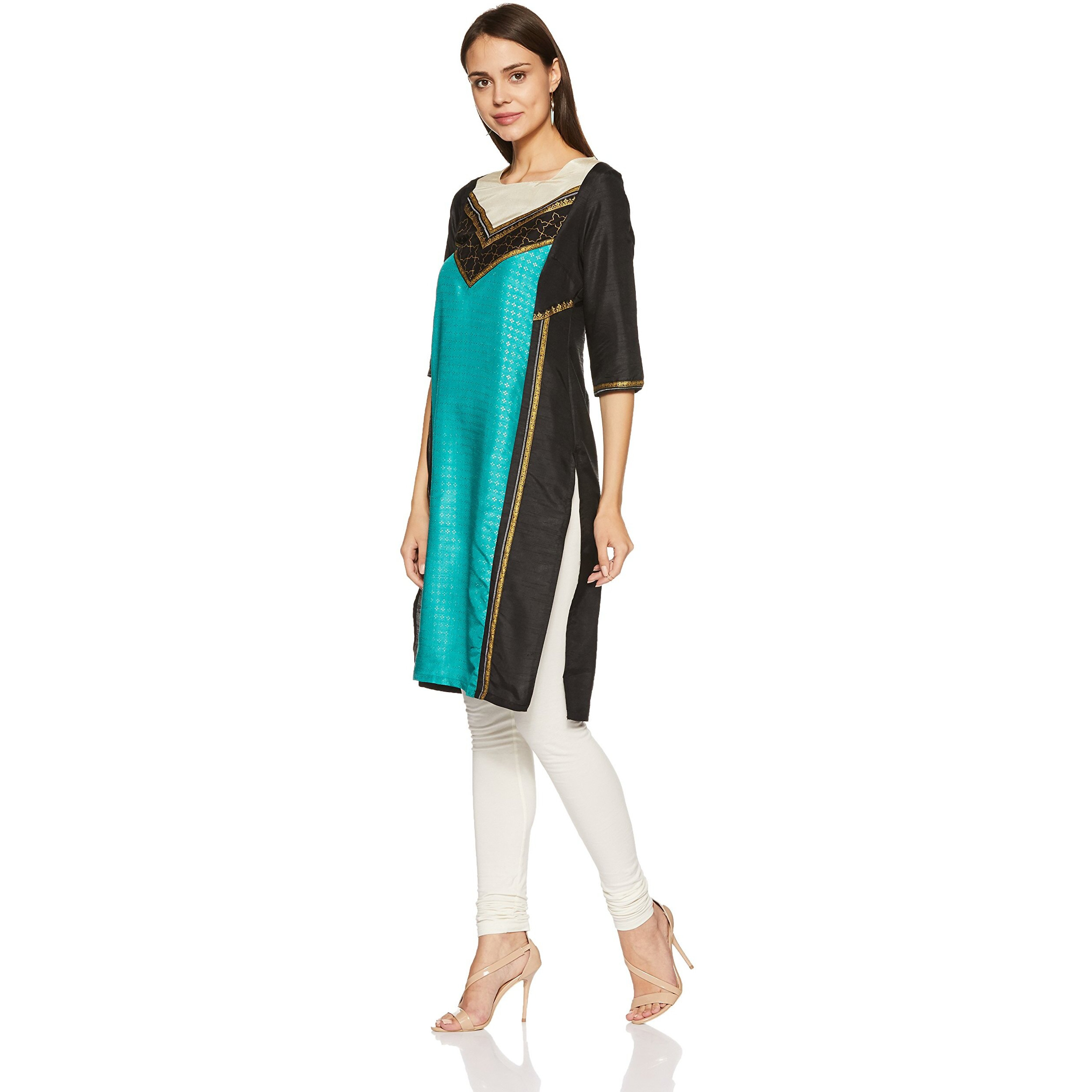 W For Woman Women's Synthetic Straight Kurta (17Au17353-65626_Jet Black_10_Black_M)