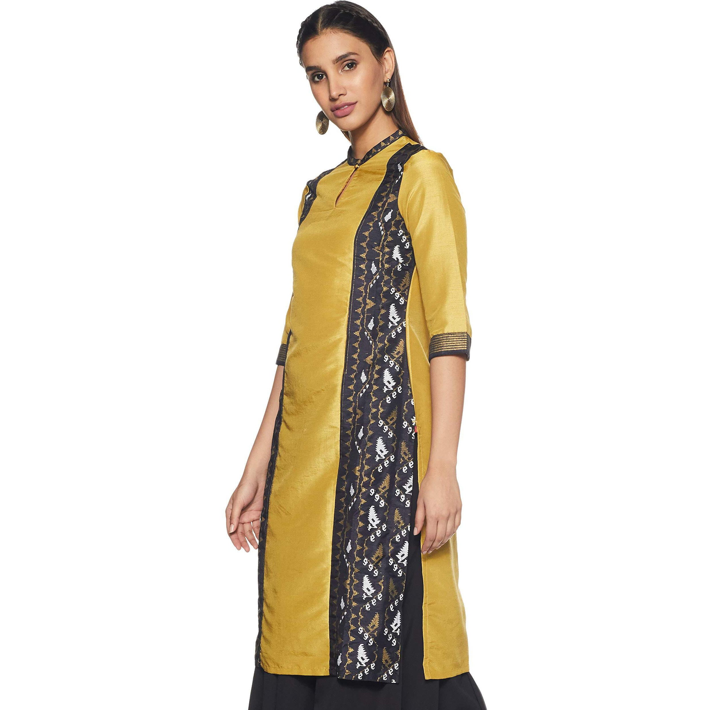 W For Woman Women's Straight Kurta (17Au17355-65629_New Lemon Curry/ Yellow_6/ X-Small)