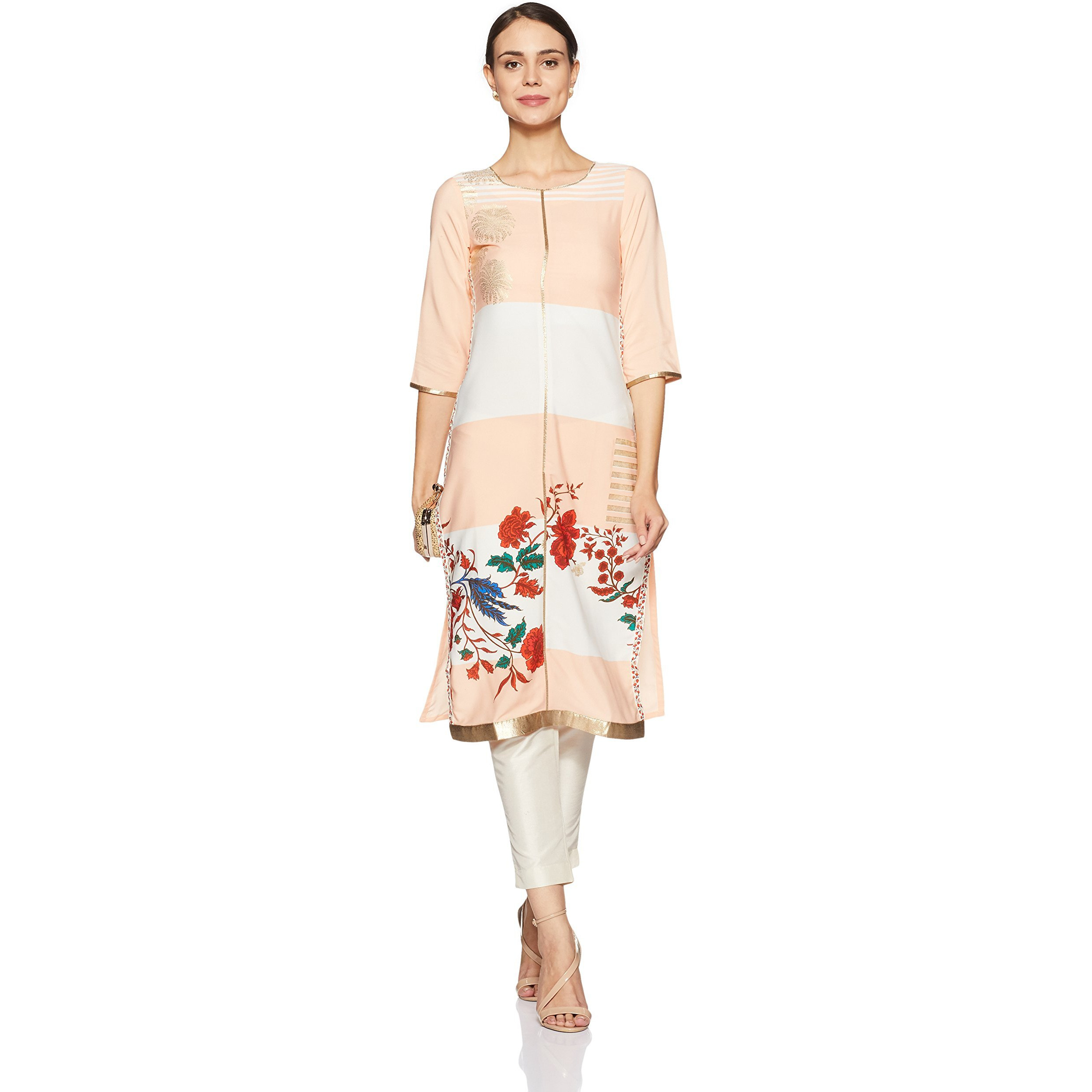 W For Woman Women's Straight Kurta (17Au16971-50315_Coral Pink_14)
